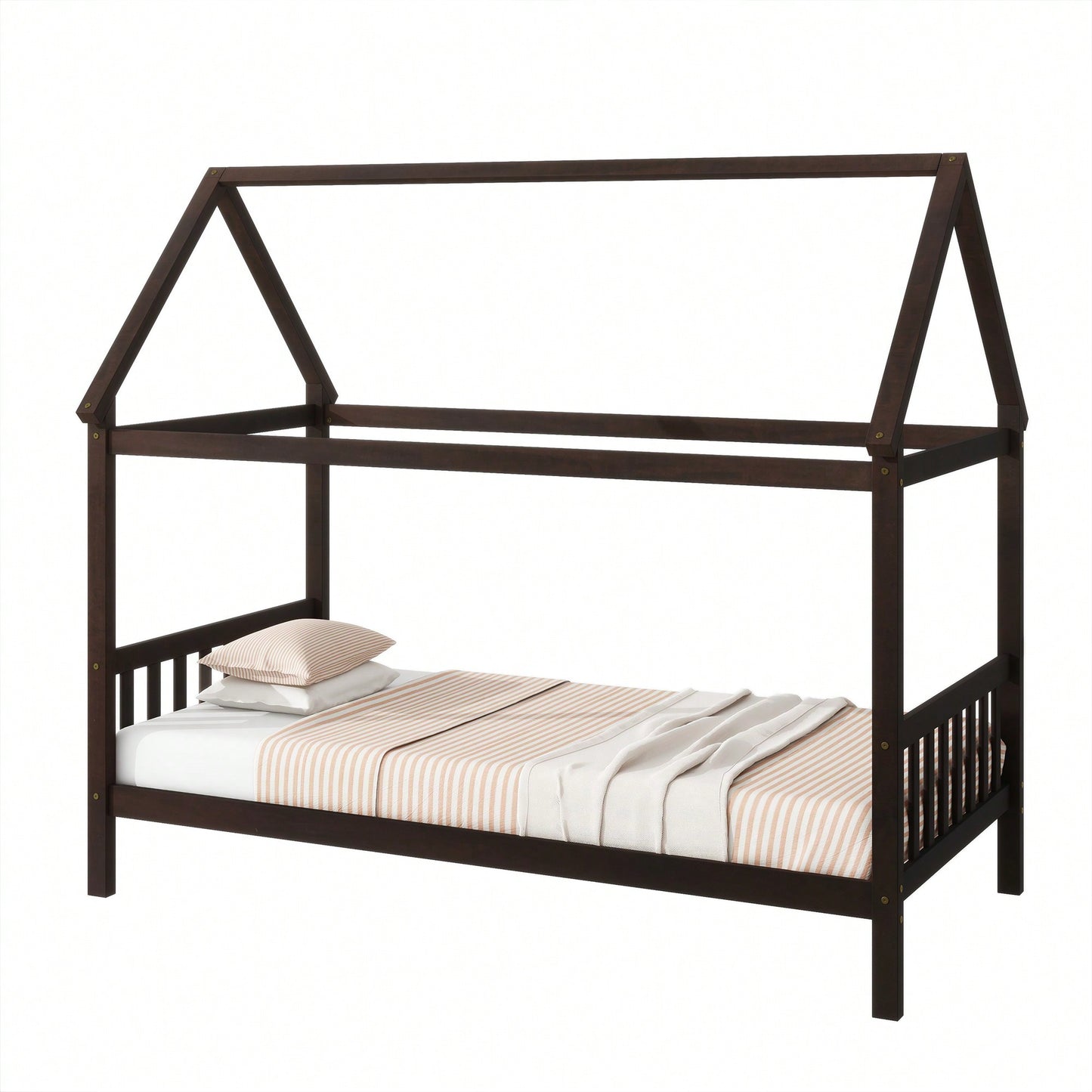 Twin House Bed With Headboard And Footboard In White Rubber Wood Frame
