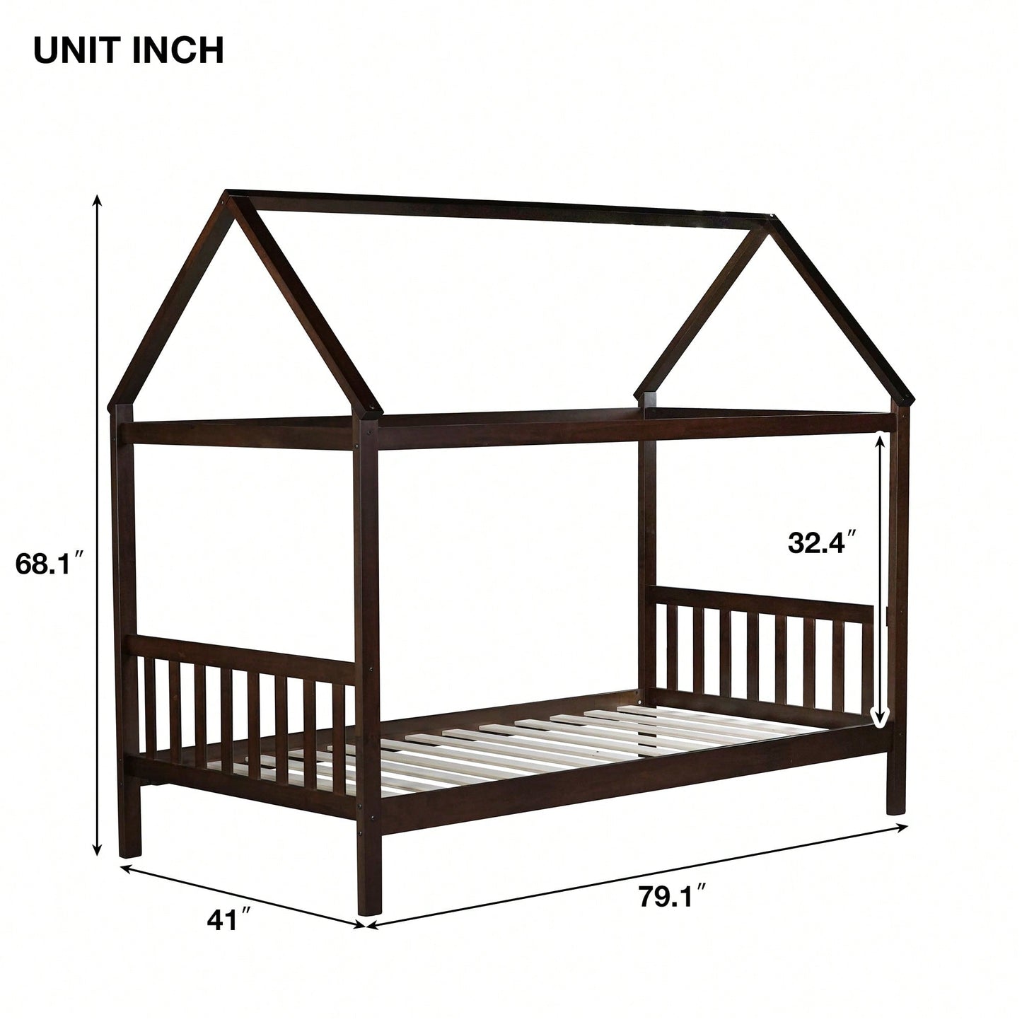 Twin House Bed With Headboard And Footboard In White Rubber Wood Frame