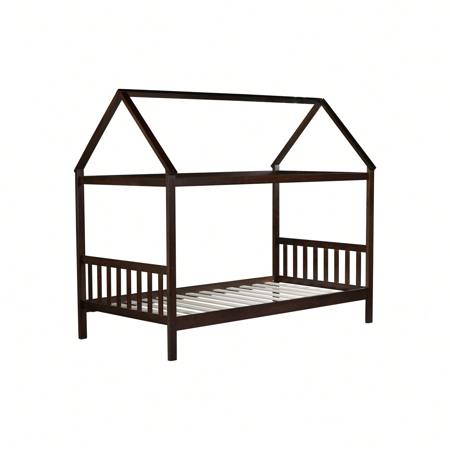 Twin House Bed With Headboard And Footboard In White Rubber Wood Frame