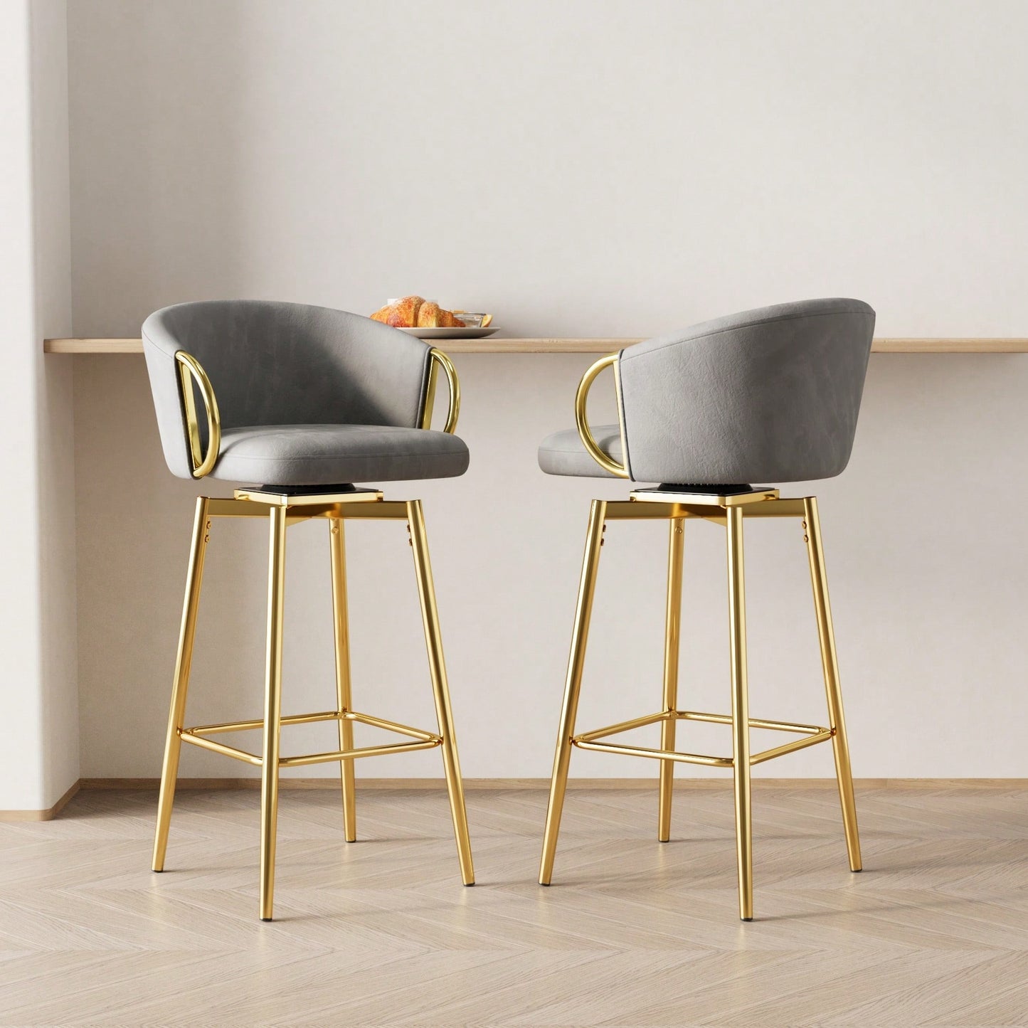 Set Of 2 Modern High Bar Chairs Comfortable Stools For Kitchen Counter Dining Restaurant Grey