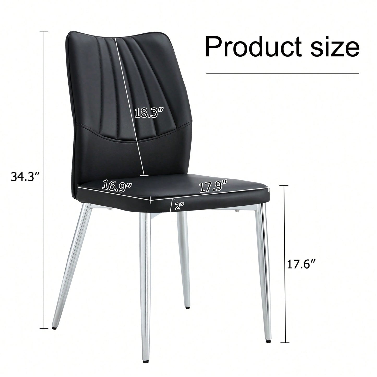 Set Of 4 Modern Black Dining Chairs With PU Cushion And Silver Metal Legs For Restaurants And Living Rooms
