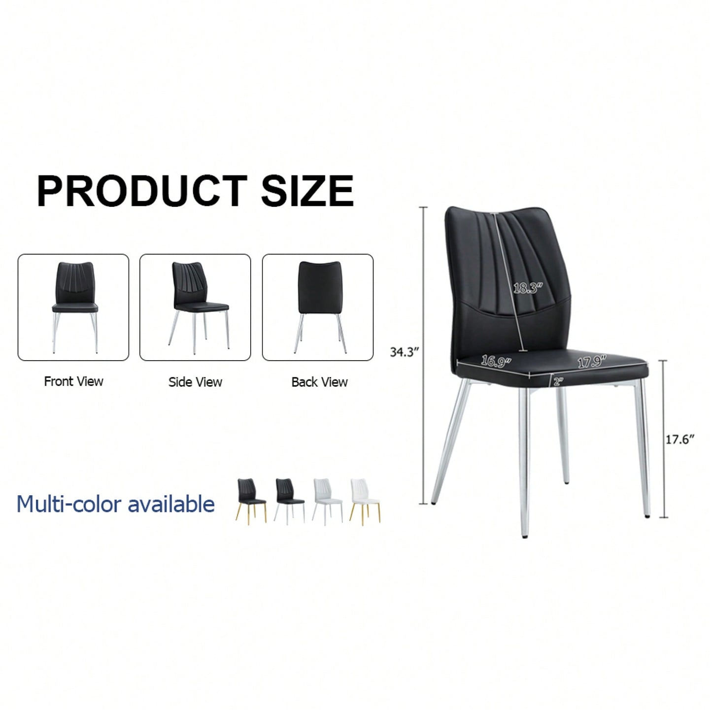 Set Of 4 Modern Black Dining Chairs With PU Cushion And Silver Metal Legs For Restaurants And Living Rooms
