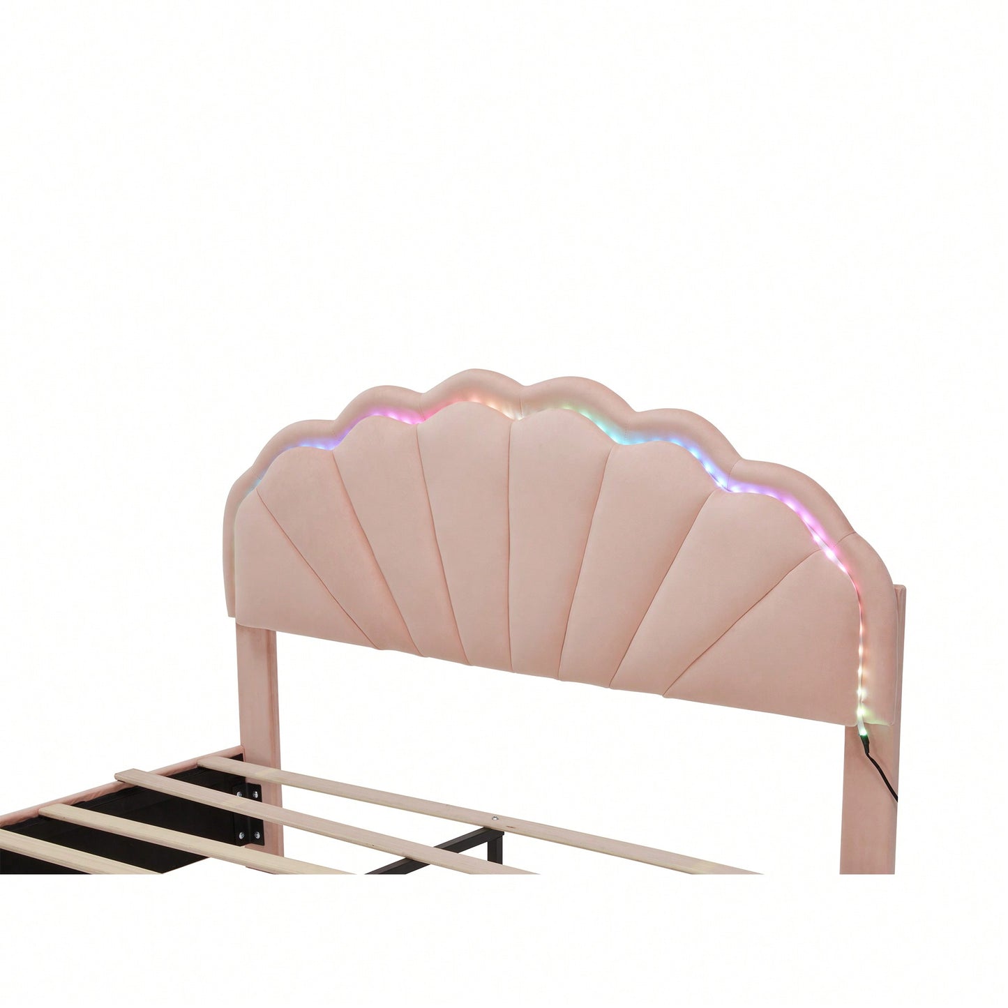 Full Size Upholstered Pink LED Bed Frame With Storage Drawers And Stylish Petal Headboard For Girls