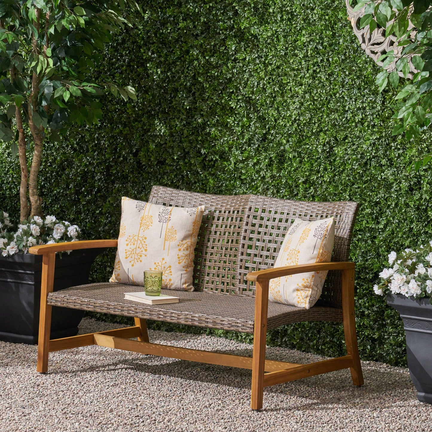 Cozy Outdoor Wicker Loveseat With Plush Cushions For Relaxing Patio Seating