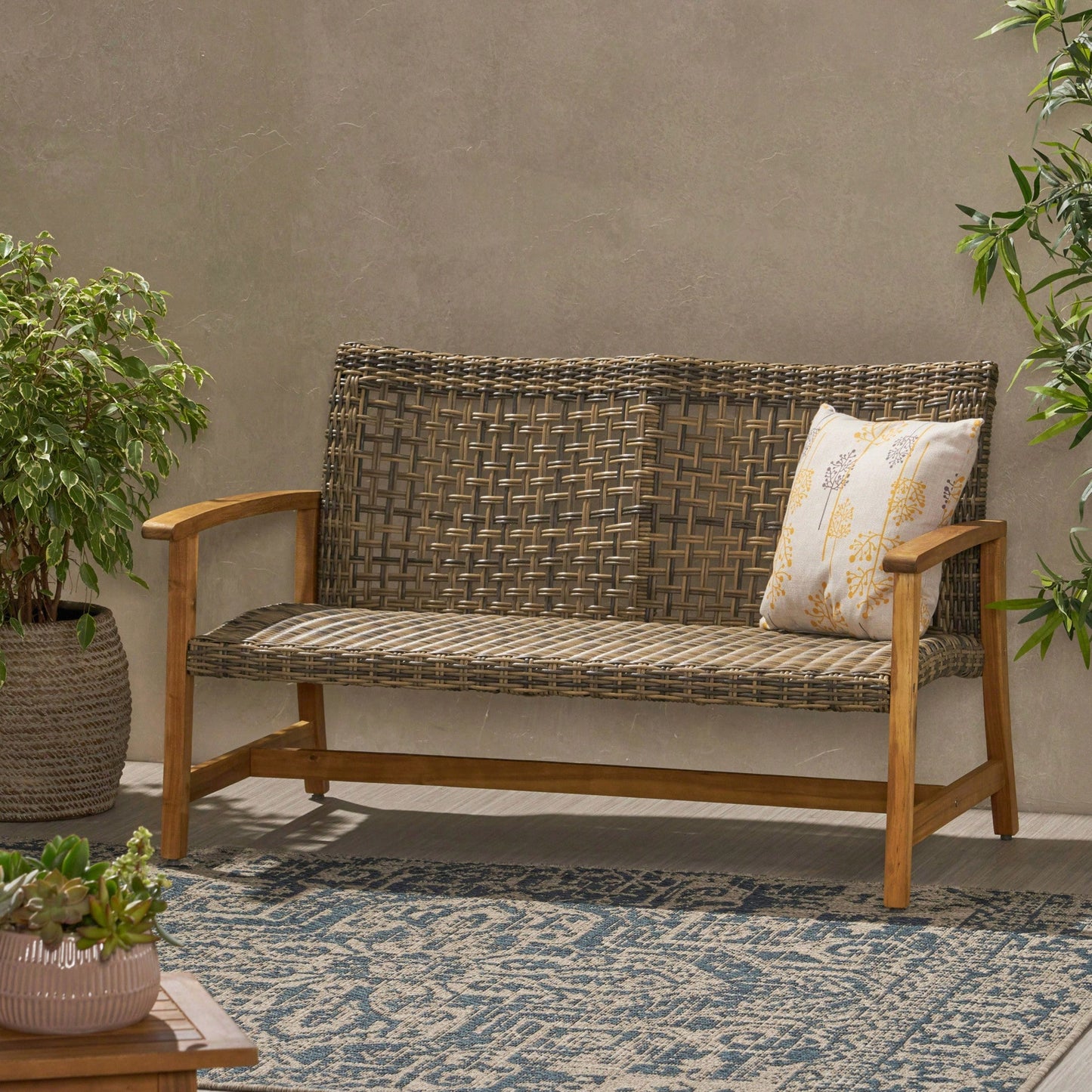 Cozy Outdoor Wicker Loveseat With Plush Cushions For Relaxing Patio Seating