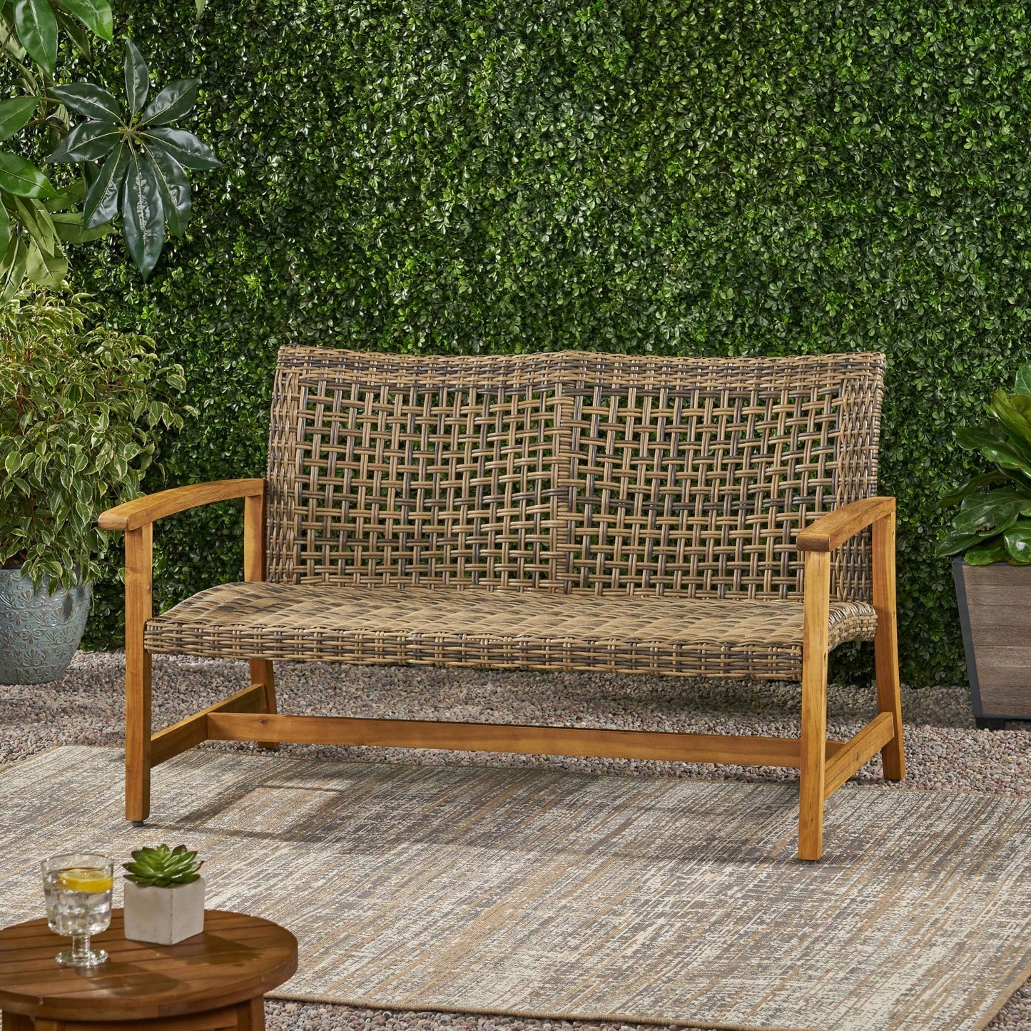Cozy Outdoor Wicker Loveseat With Plush Cushions For Relaxing Patio Seating