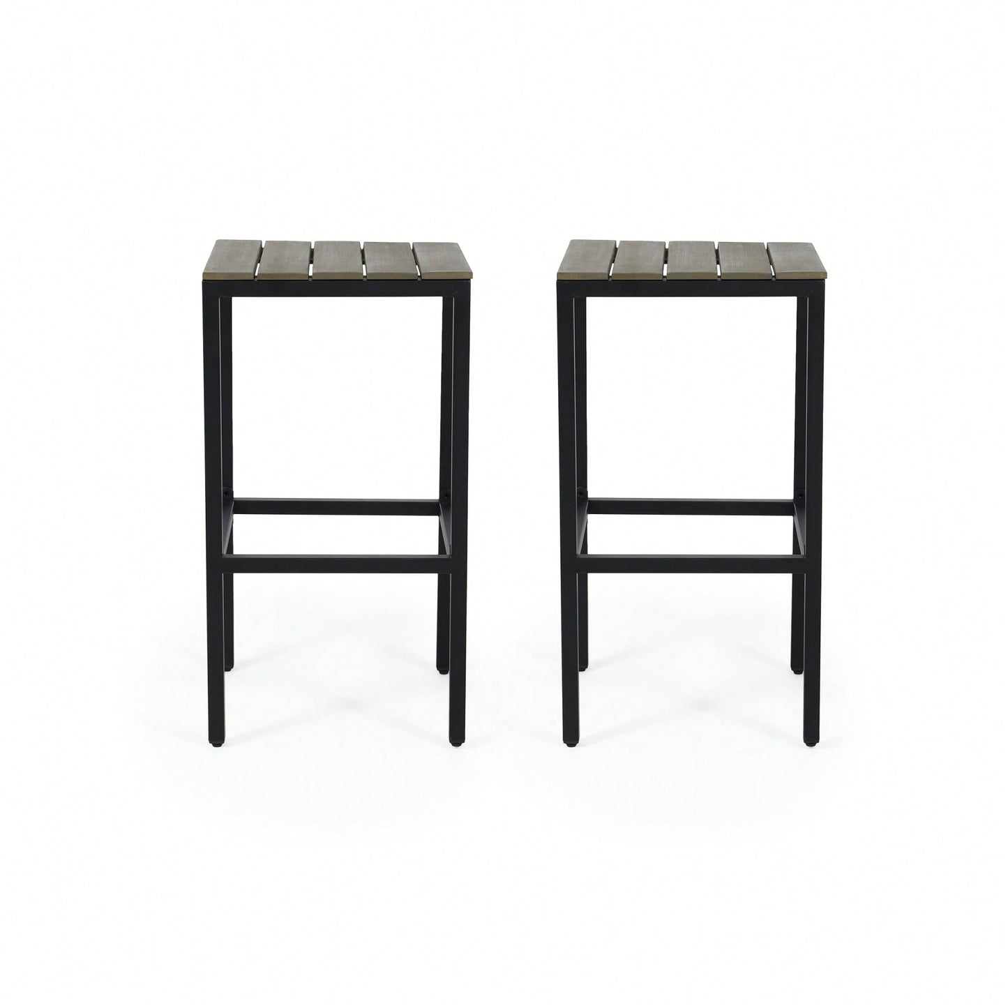 Set Of 2 Ezra Barstool Modern Industrial Design With Acacia Wood And Metal Frame