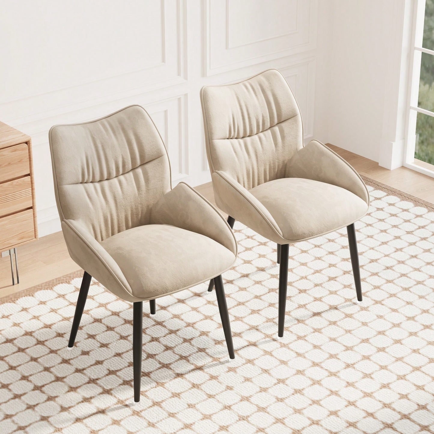 Elegant Velvet Dining Chair Set of 2 Modern Minimalist High Rebound Cushion Stable Metal Frame Silent Foot Pads for Home and Restaurant