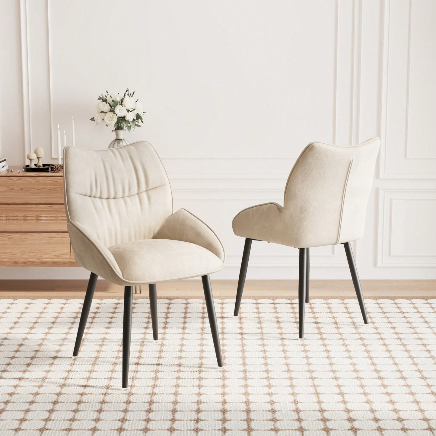 Elegant Velvet Dining Chair Set of 2 Modern Minimalist High Rebound Cushion Stable Metal Frame Silent Foot Pads for Home and Restaurant