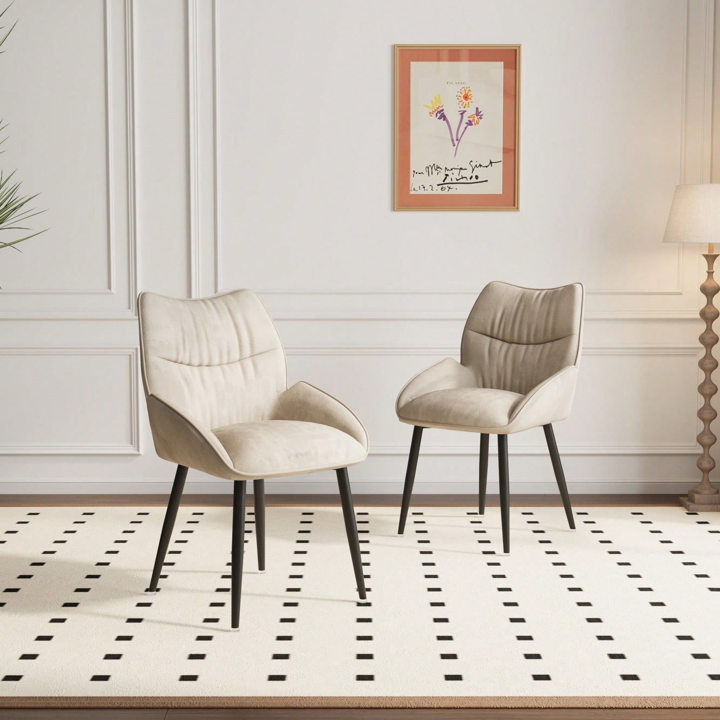 Elegant Velvet Dining Chair Set of 2 Modern Minimalist High Rebound Cushion Stable Metal Frame Silent Foot Pads for Home and Restaurant