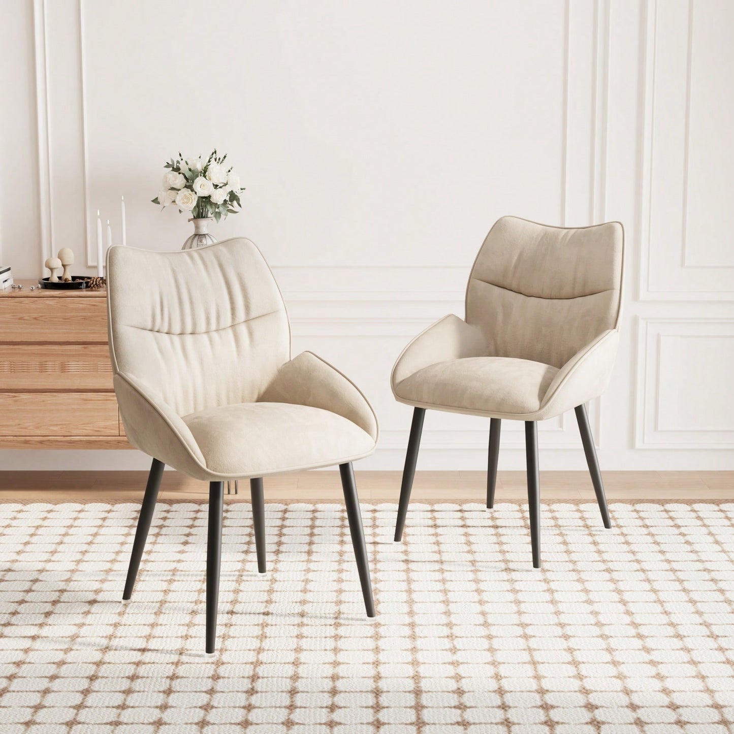 Elegant Velvet Dining Chair Set of 2 Modern Minimalist High Rebound Cushion Stable Metal Frame Silent Foot Pads for Home and Restaurant