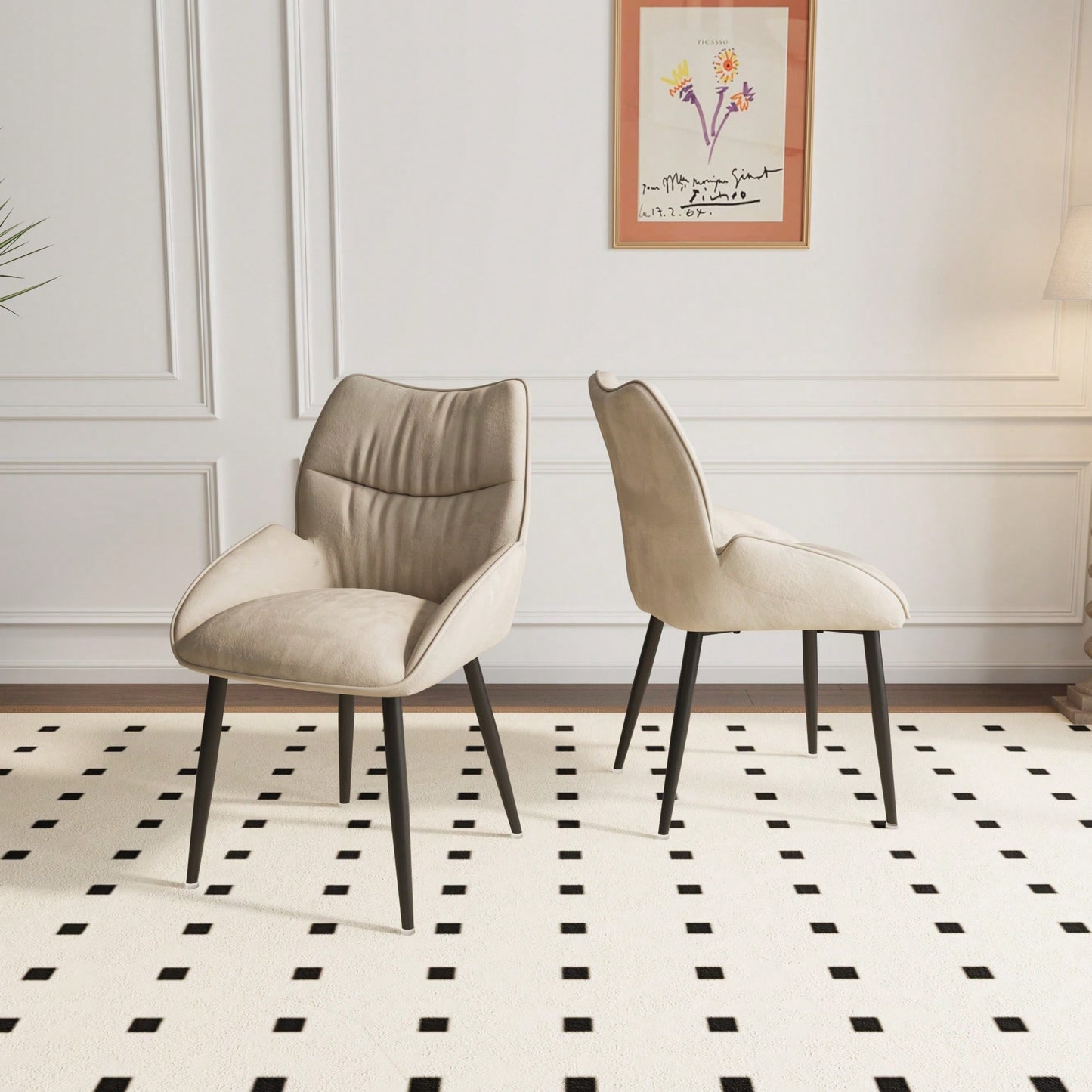 Elegant Velvet Dining Chair Set of 2 Modern Minimalist High Rebound Cushion Stable Metal Frame Silent Foot Pads for Home and Restaurant