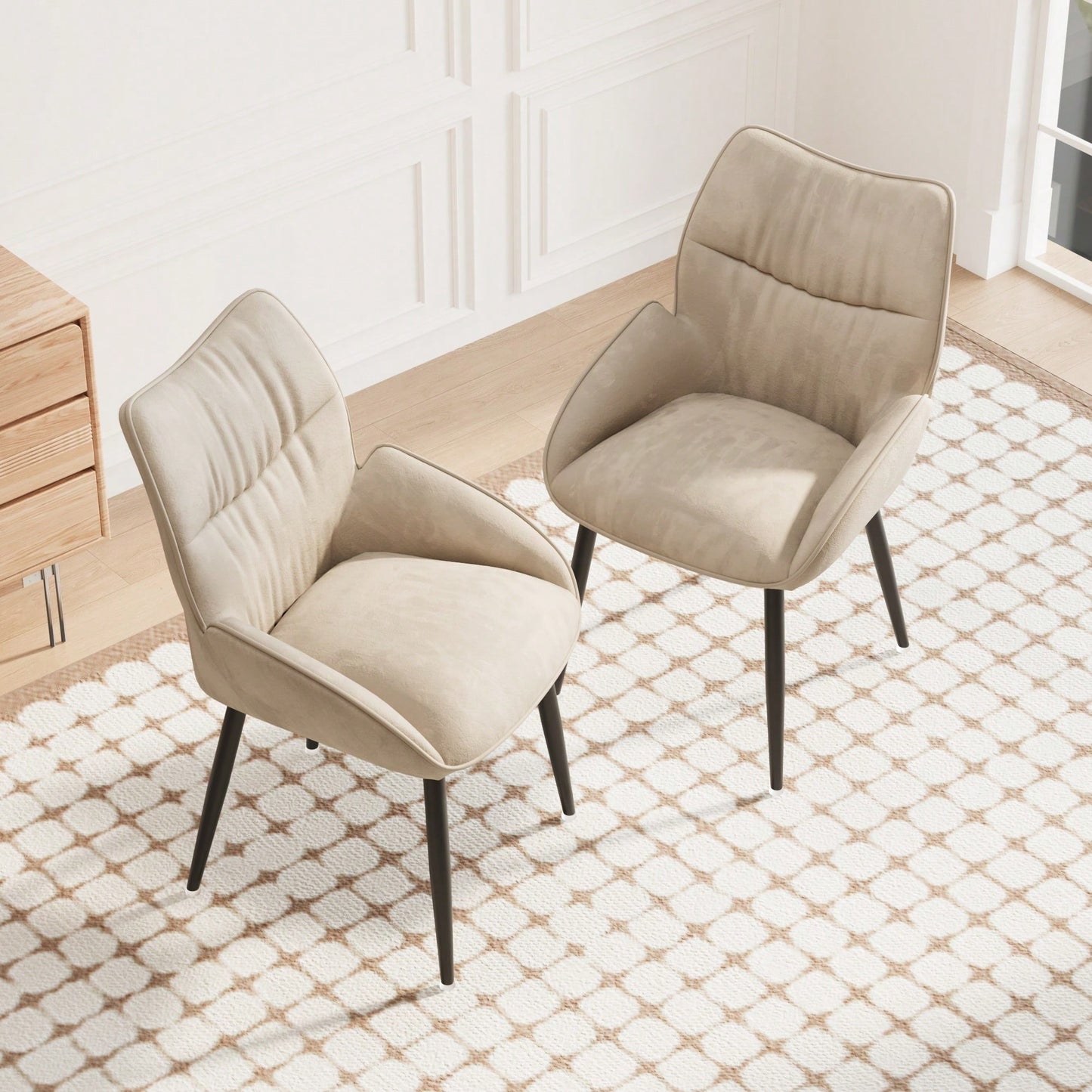 Elegant Velvet Dining Chair Set of 2 Modern Minimalist High Rebound Cushion Stable Metal Frame Silent Foot Pads for Home and Restaurant