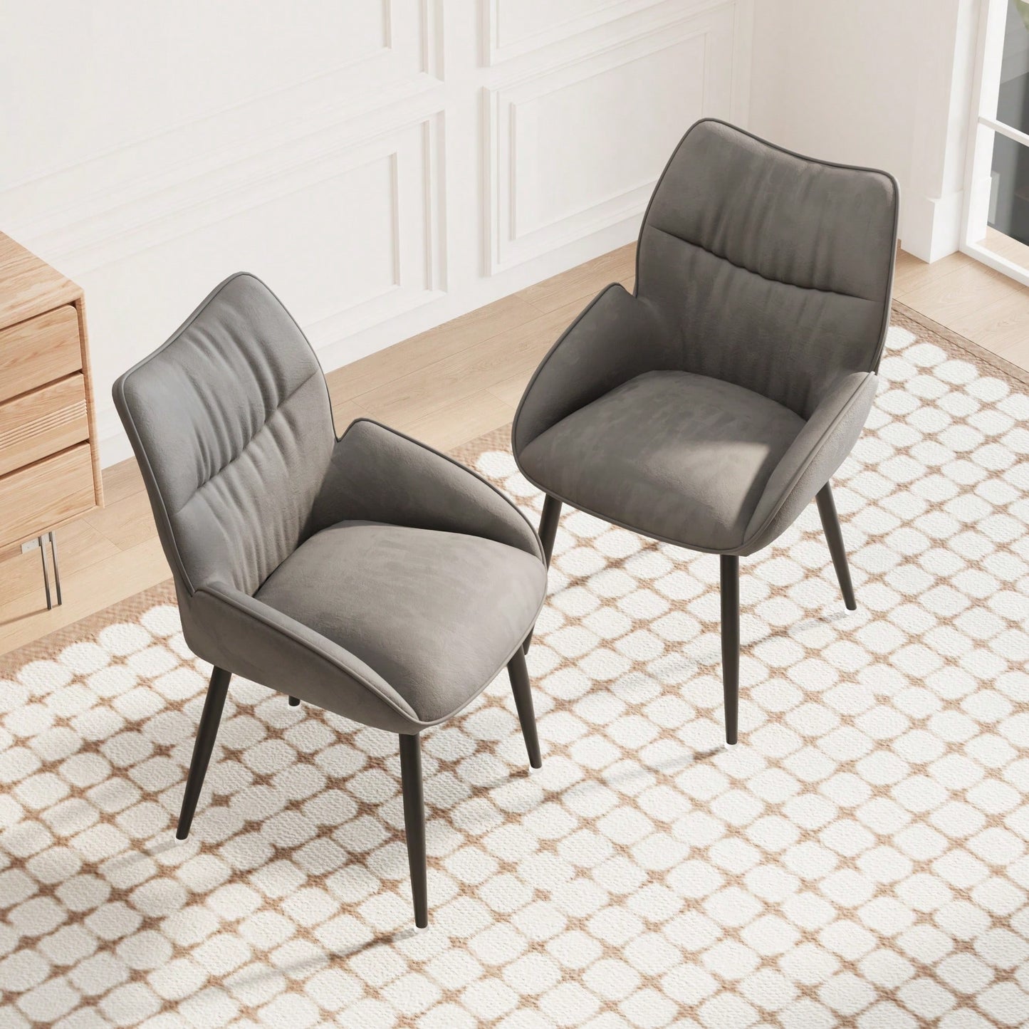 Elegant Velvet Dining Chair Set of 2 Modern Minimalist High Rebound Cushion Stable Metal Frame Silent Foot Pads for Home and Restaurant