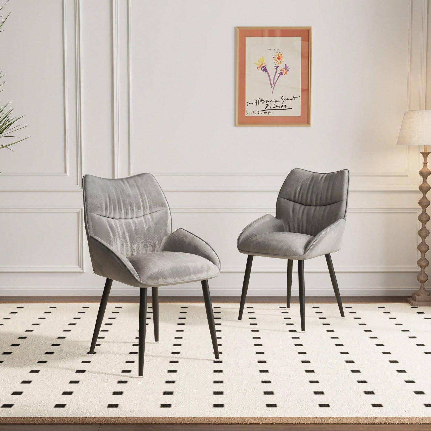 Elegant Velvet Dining Chair Set of 2 Modern Minimalist High Rebound Cushion Stable Metal Frame Silent Foot Pads for Home and Restaurant