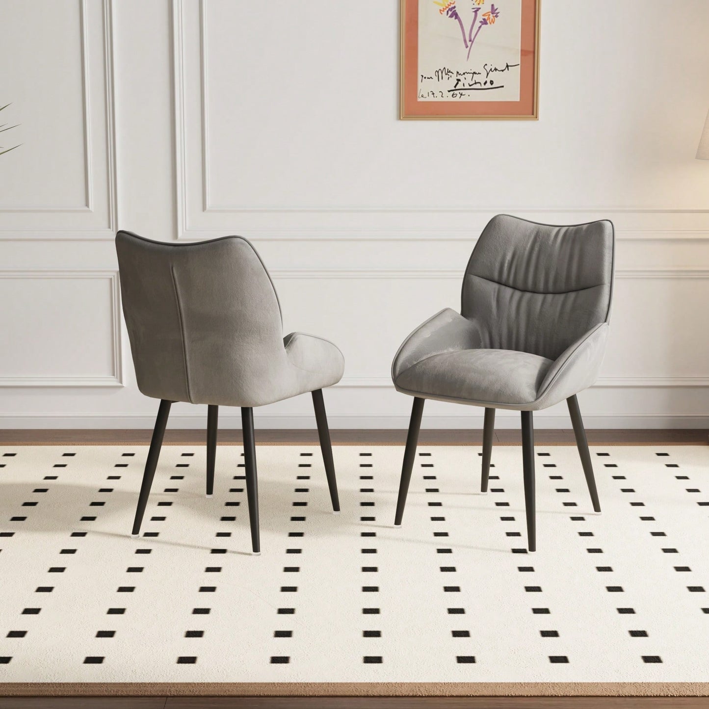 Elegant Velvet Dining Chair Set of 2 Modern Minimalist High Rebound Cushion Stable Metal Frame Silent Foot Pads for Home and Restaurant