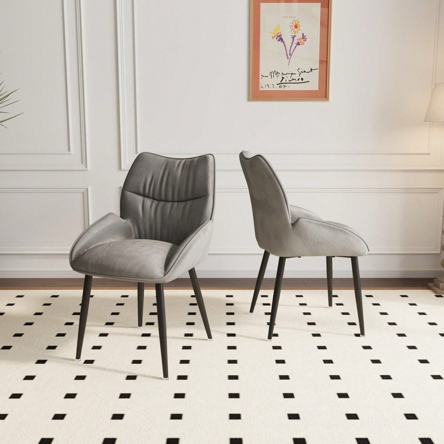 Elegant Velvet Dining Chair Set of 2 Modern Minimalist High Rebound Cushion Stable Metal Frame Silent Foot Pads for Home and Restaurant
