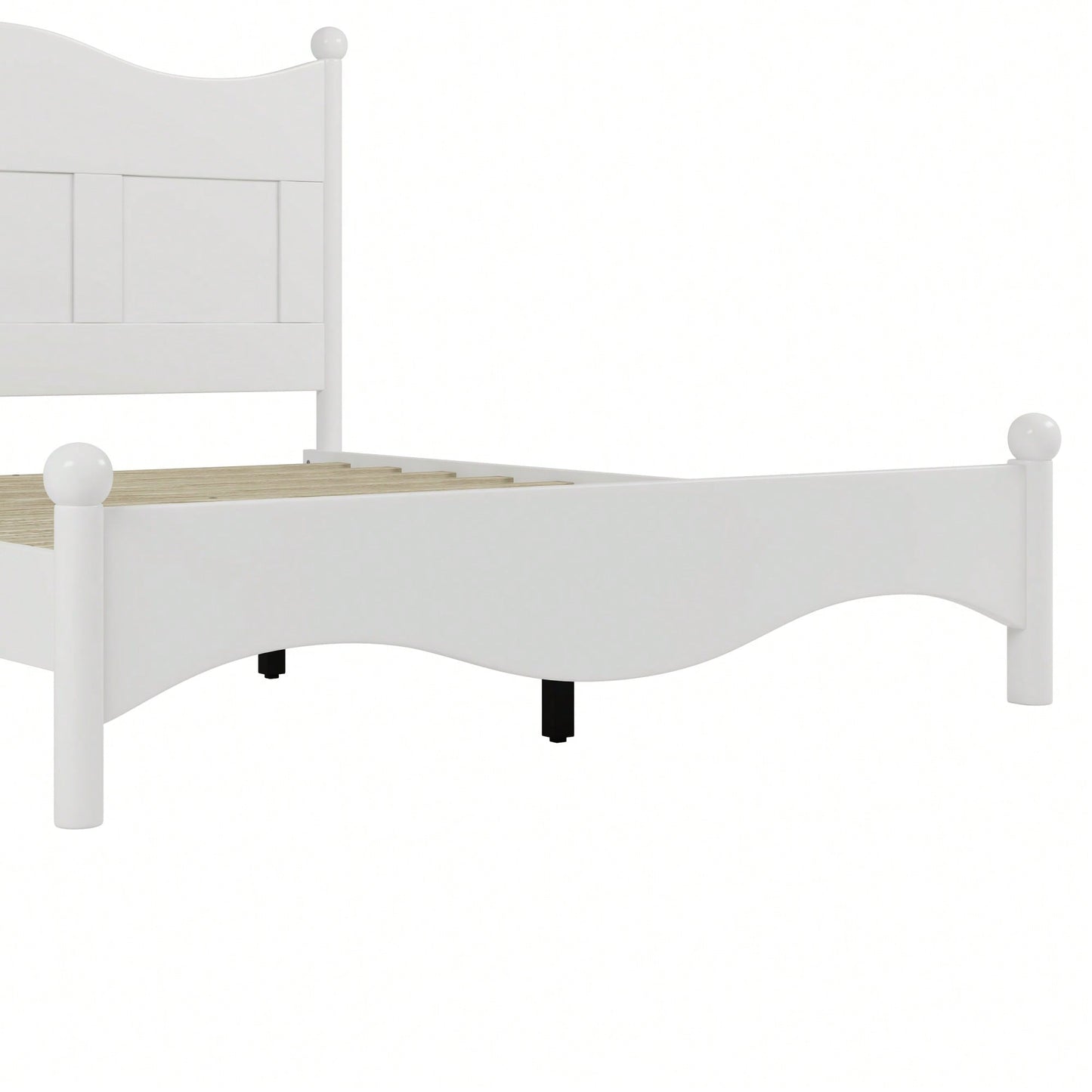 Elegant Retro Style Queen Size Wood Platform Bed Frame With Wooden Slat Support In White