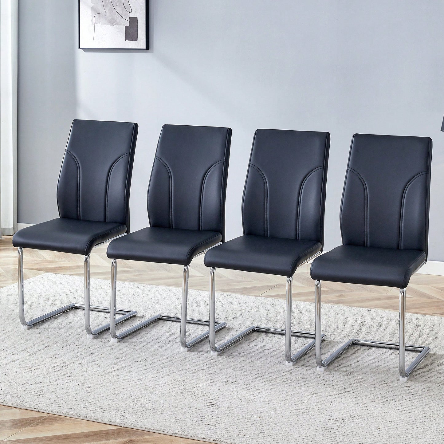 Elegant Set Of 4 White High Back Dining Chairs With PU Upholstery For Restaurants Kitchens And Living Rooms