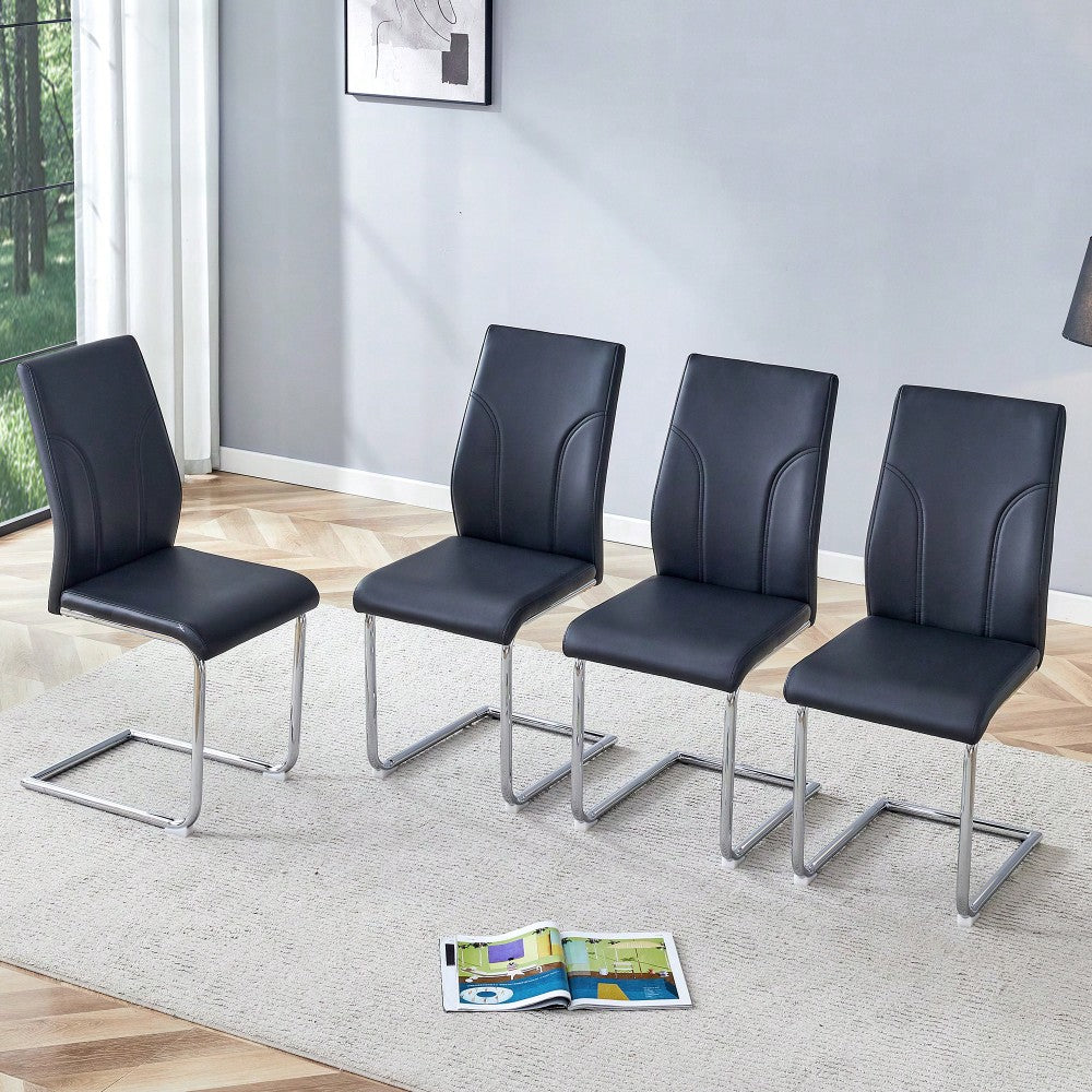 Elegant Set Of 4 White High Back Dining Chairs With PU Upholstery For Restaurants Kitchens And Living Rooms