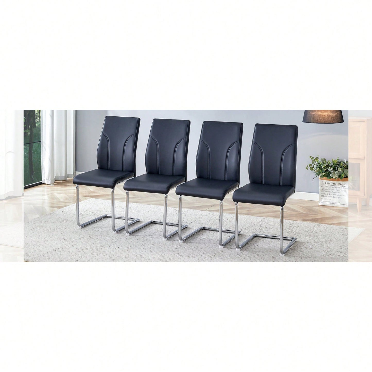 Elegant Set Of 4 White High Back Dining Chairs With PU Upholstery For Restaurants Kitchens And Living Rooms