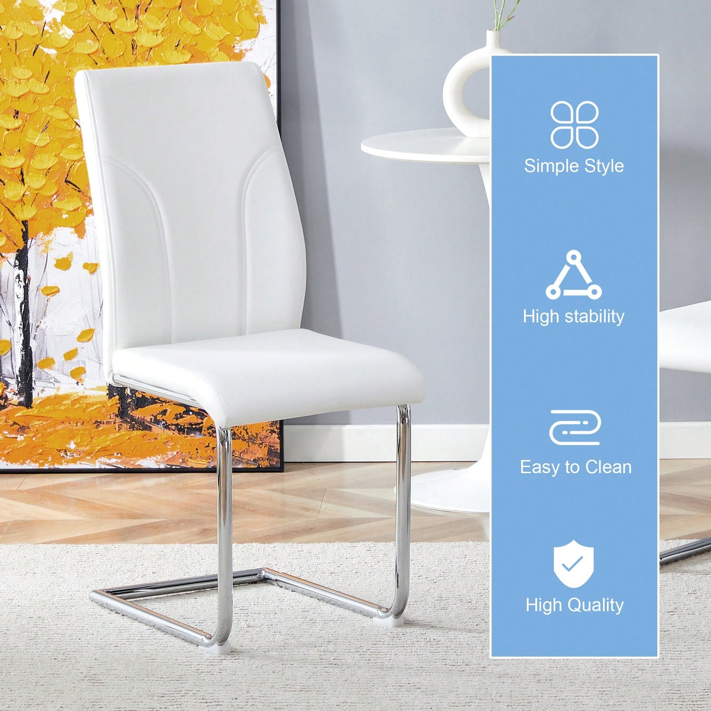 Set Of 6 White PU Dining Chairs With High Backrest Sturdy Legs For Restaurants Kitchens And Living Rooms