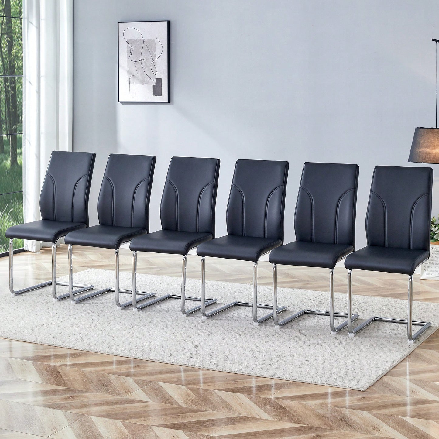Set Of 6 White PU Dining Chairs With High Backrest Sturdy Legs For Restaurants Kitchens And Living Rooms