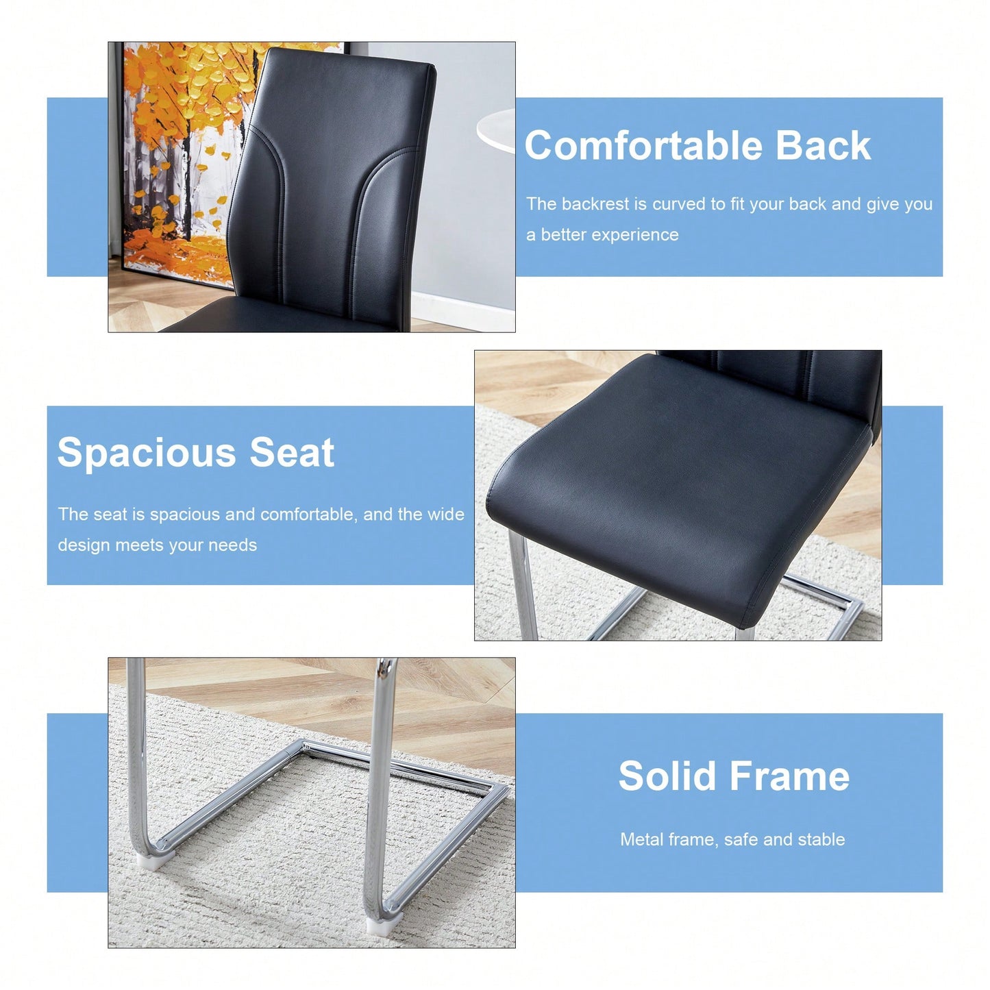 Set Of 6 White PU Dining Chairs With High Backrest Sturdy Legs For Restaurants Kitchens And Living Rooms