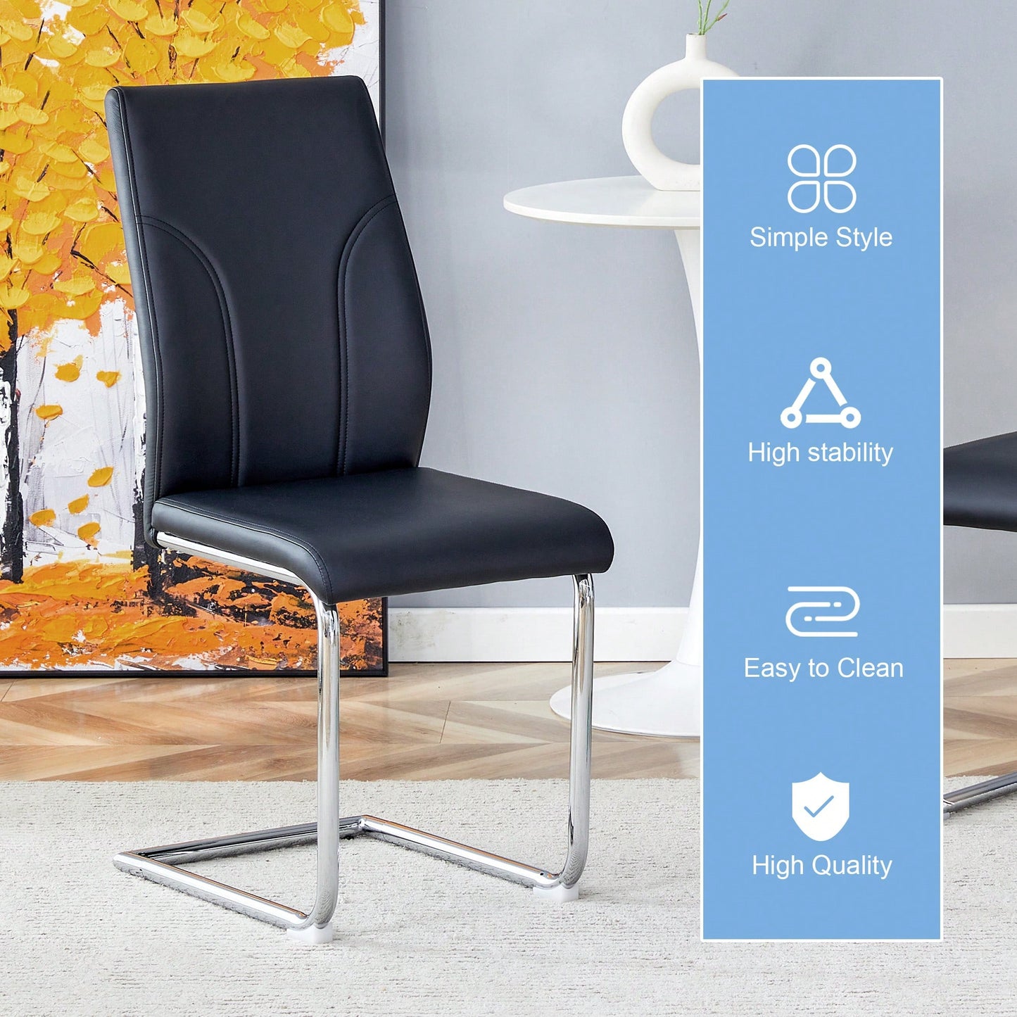 Set Of 6 White PU Dining Chairs With High Backrest Sturdy Legs For Restaurants Kitchens And Living Rooms