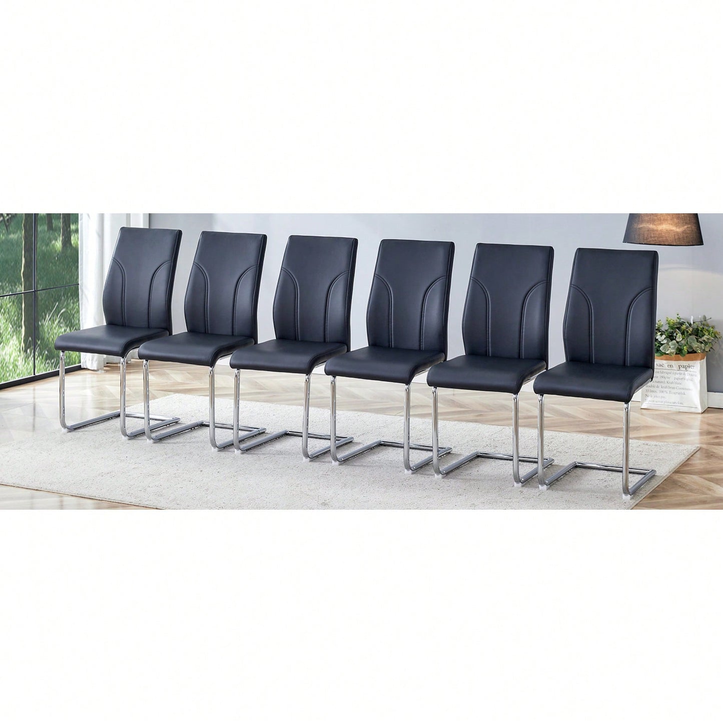 Set Of 6 White PU Dining Chairs With High Backrest Sturdy Legs For Restaurants Kitchens And Living Rooms