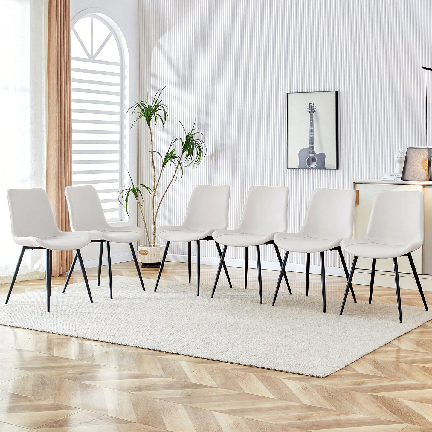 Set Of 6 Curved Black Leather Dining Chairs With Metal Legs For Restaurants Kitchens And Offices