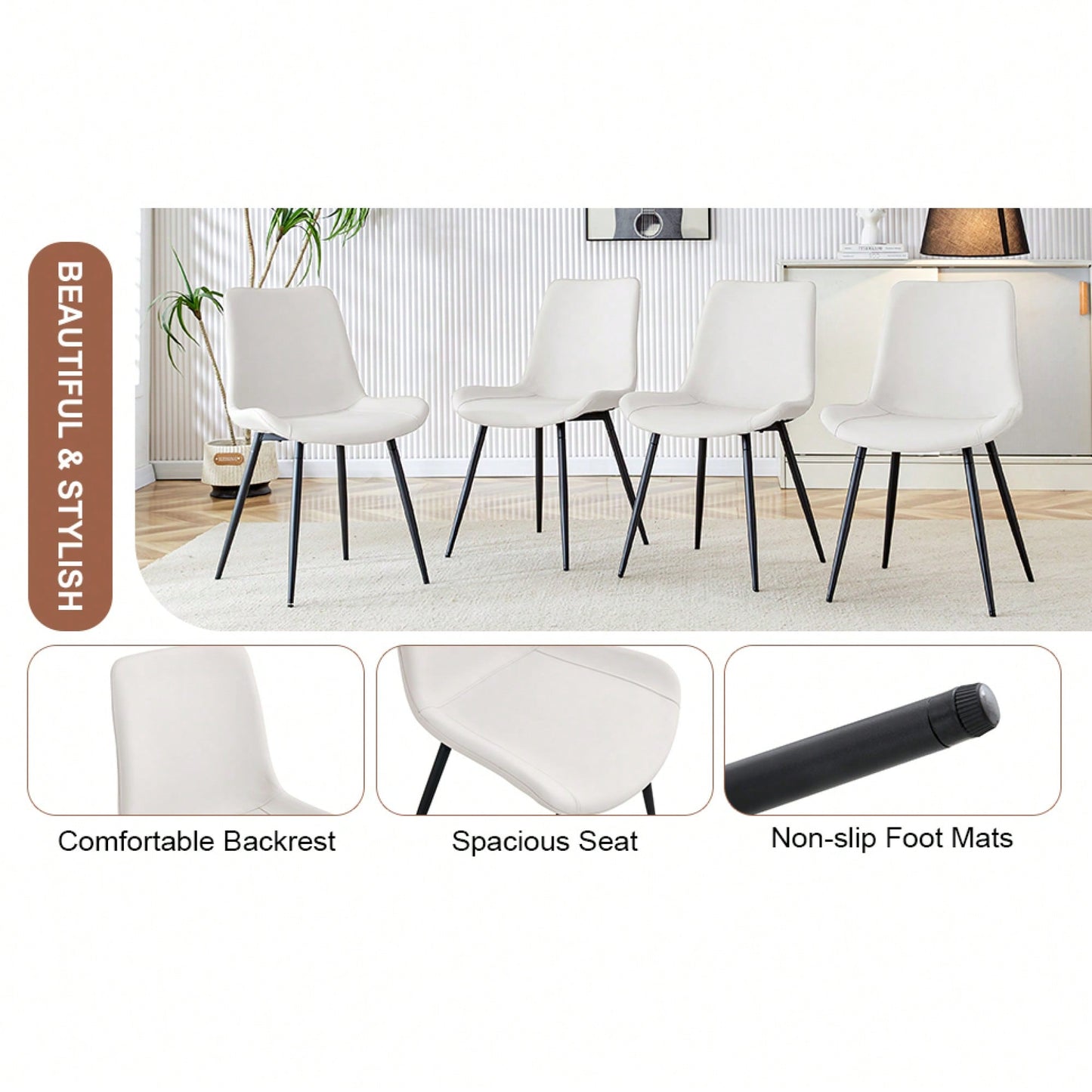 Set Of 6 Curved Black Leather Dining Chairs With Metal Legs For Restaurants Kitchens And Offices