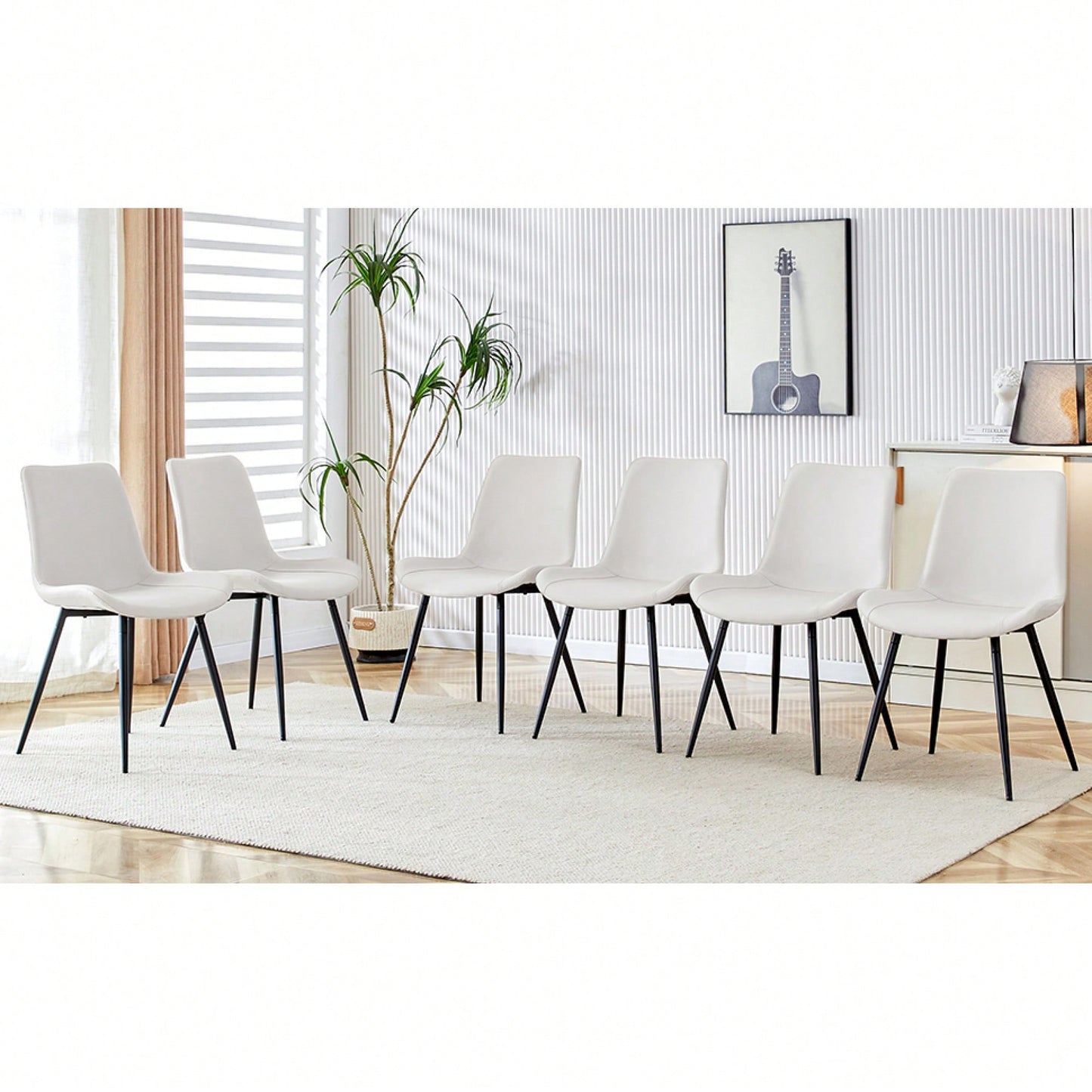 Set Of 6 Curved Black Leather Dining Chairs With Metal Legs For Restaurants Kitchens And Offices