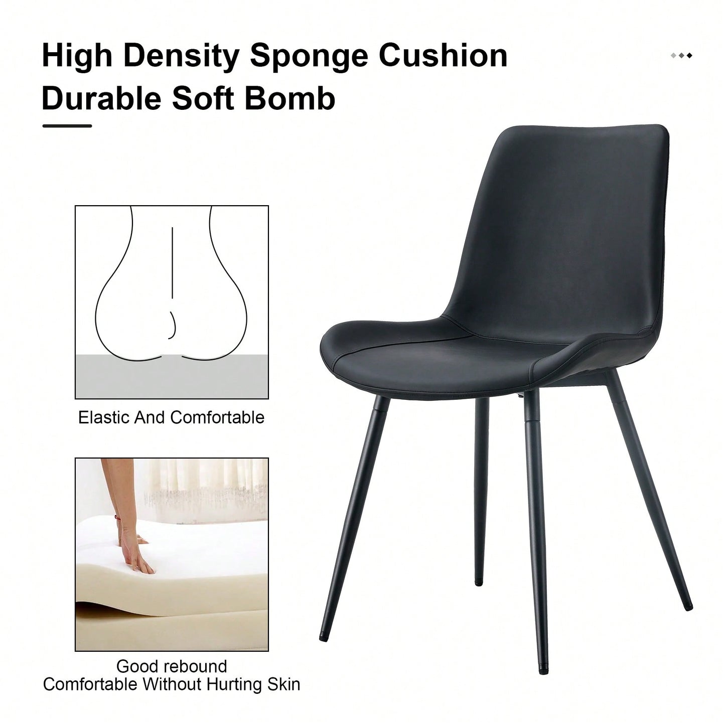 Set Of 6 Curved Black Leather Dining Chairs With Metal Legs For Restaurants Kitchens And Offices