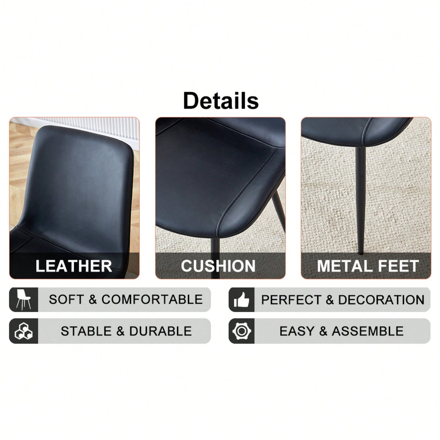 Set Of 6 Curved Black Leather Dining Chairs With Metal Legs For Restaurants Kitchens And Offices