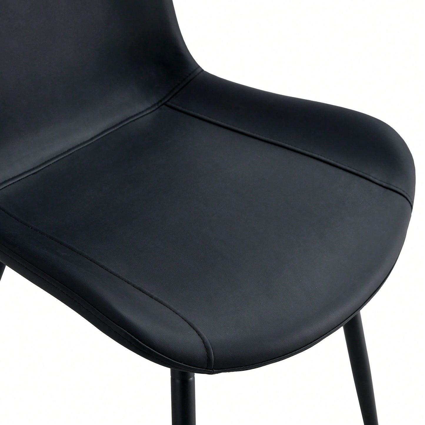 Set Of 6 Curved Black Leather Dining Chairs With Metal Legs For Restaurants Kitchens And Offices
