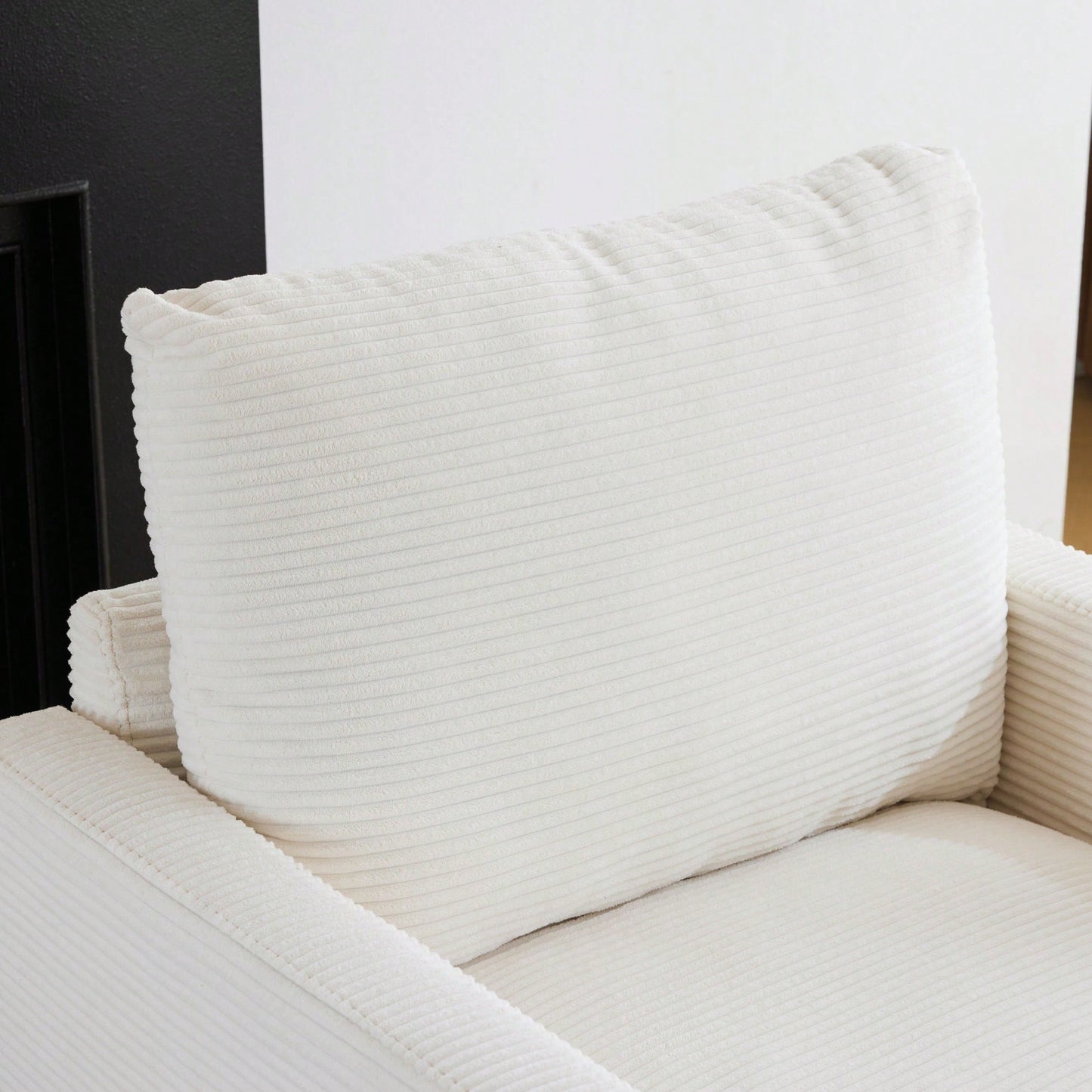 Oversized Upholstered Corduroy Armchair With Ottoman For Living Room Bedroom Office In Beige