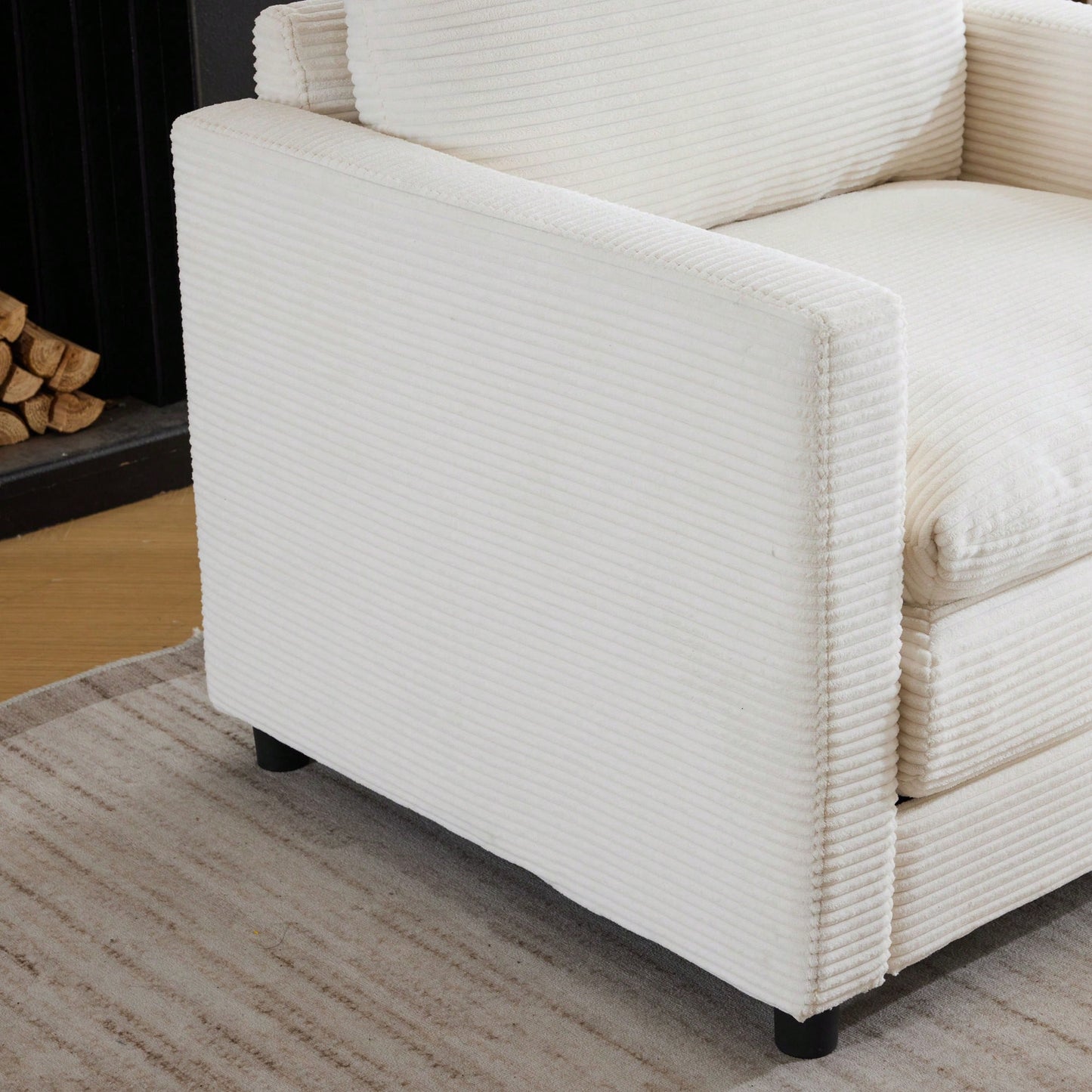 Oversized Upholstered Corduroy Armchair With Ottoman For Living Room Bedroom Office In Beige