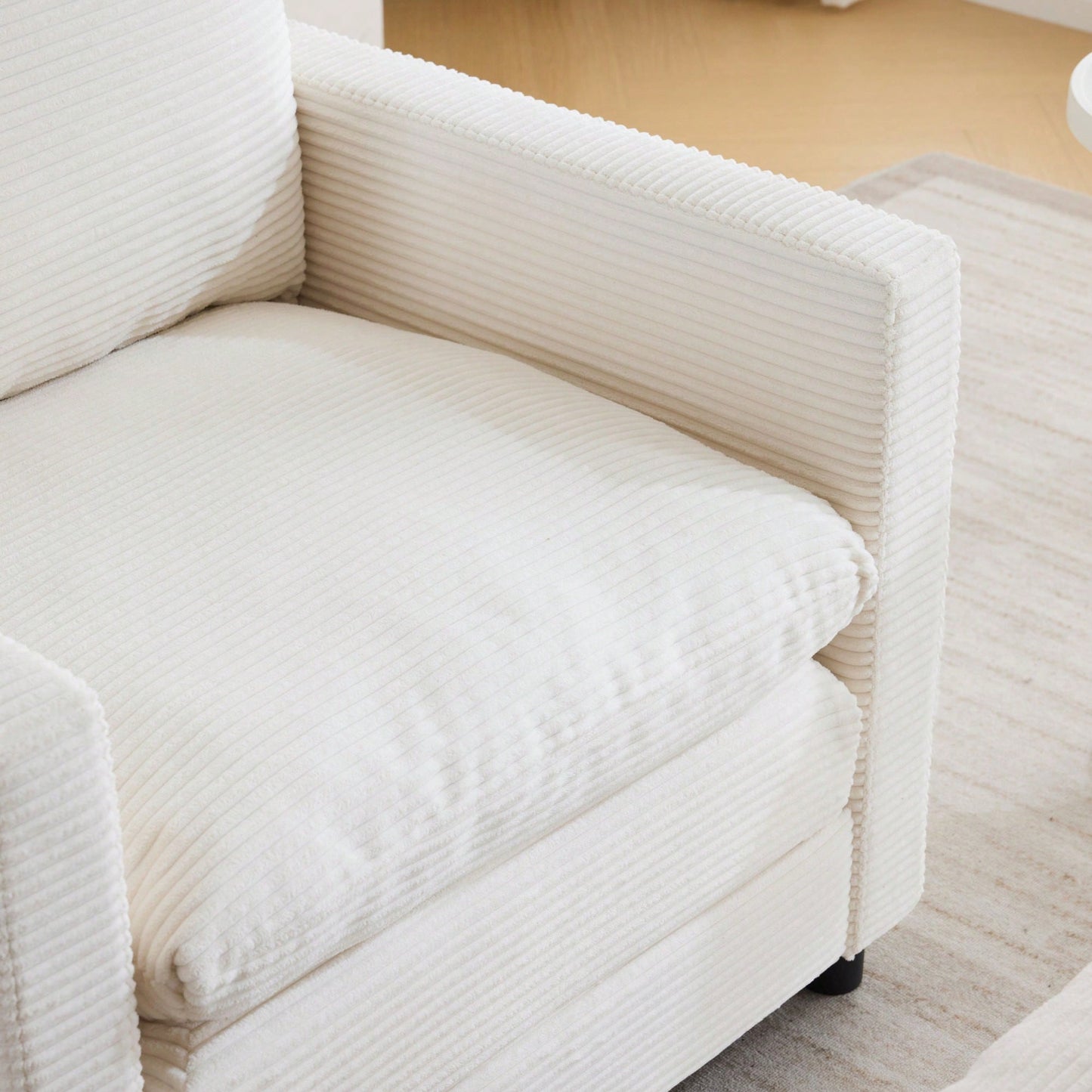 Oversized Upholstered Corduroy Armchair With Ottoman For Living Room Bedroom Office In Beige