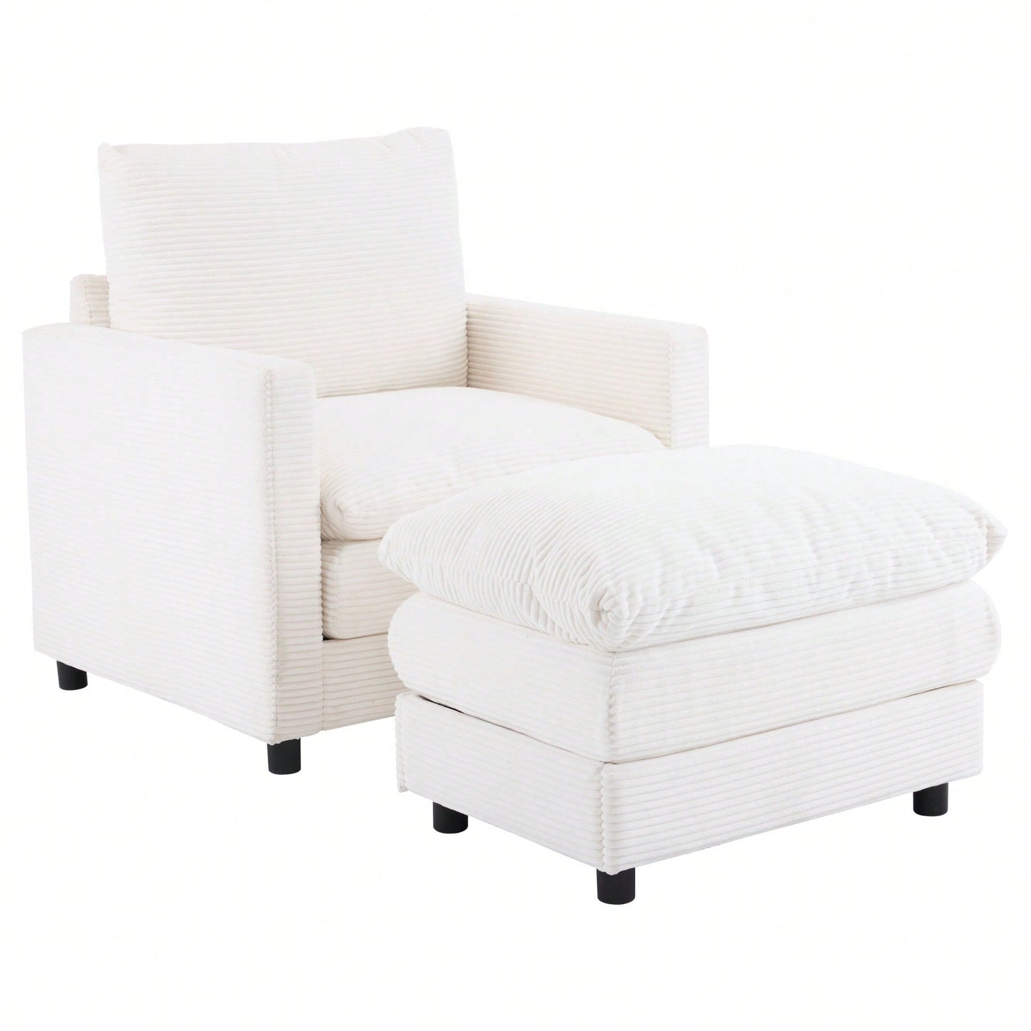 Oversized Upholstered Corduroy Armchair With Ottoman For Living Room Bedroom Office In Beige