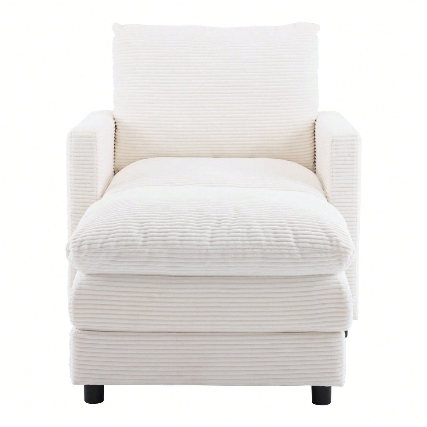 Oversized Upholstered Corduroy Armchair With Ottoman For Living Room Bedroom Office In Beige