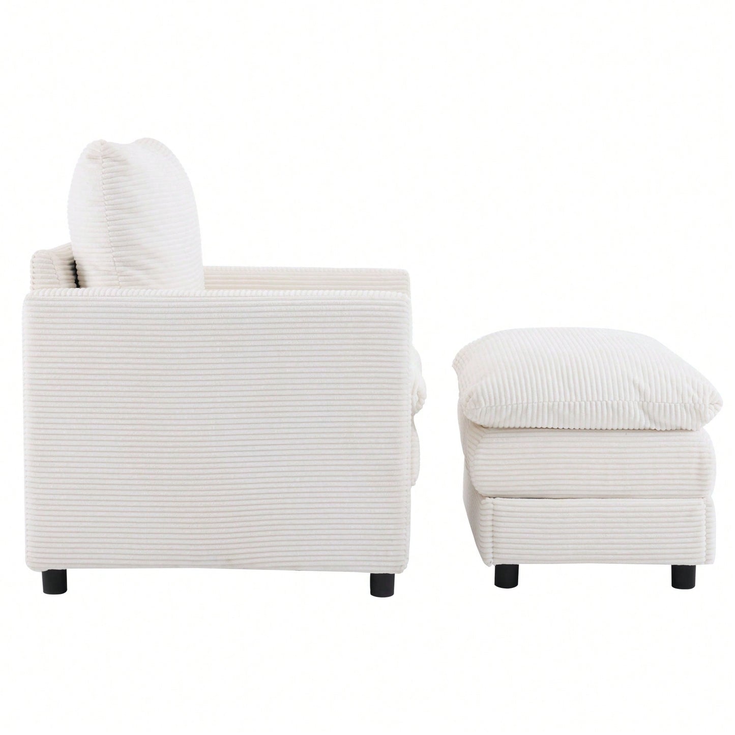 Oversized Upholstered Corduroy Armchair With Ottoman For Living Room Bedroom Office In Beige