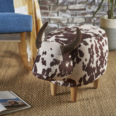 Cow-Shaped Velvet Ottoman Cute Foot Stool For Living Room Bedroom Nursery Playroom Porch Furniture Brown And White