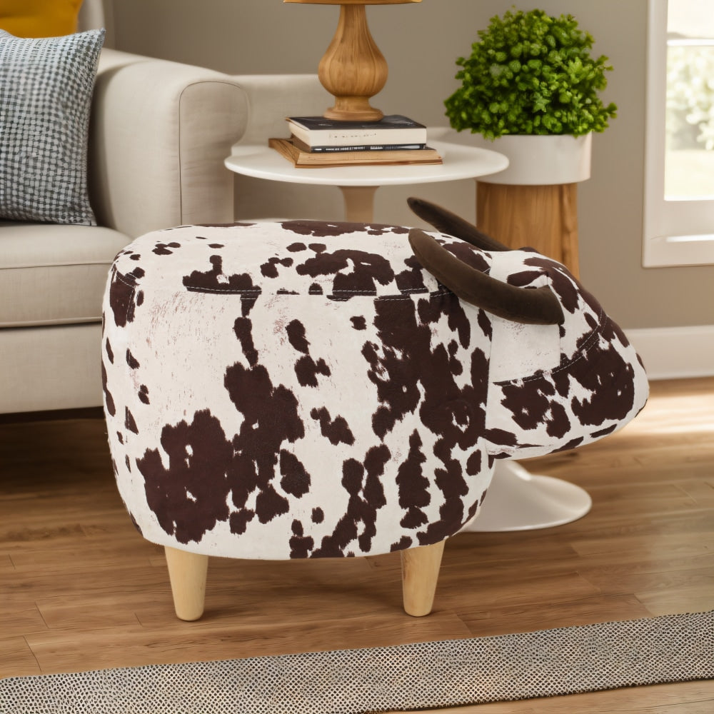Cow-Shaped Velvet Ottoman Cute Foot Stool For Living Room Bedroom Nursery Playroom Porch Furniture Brown And White