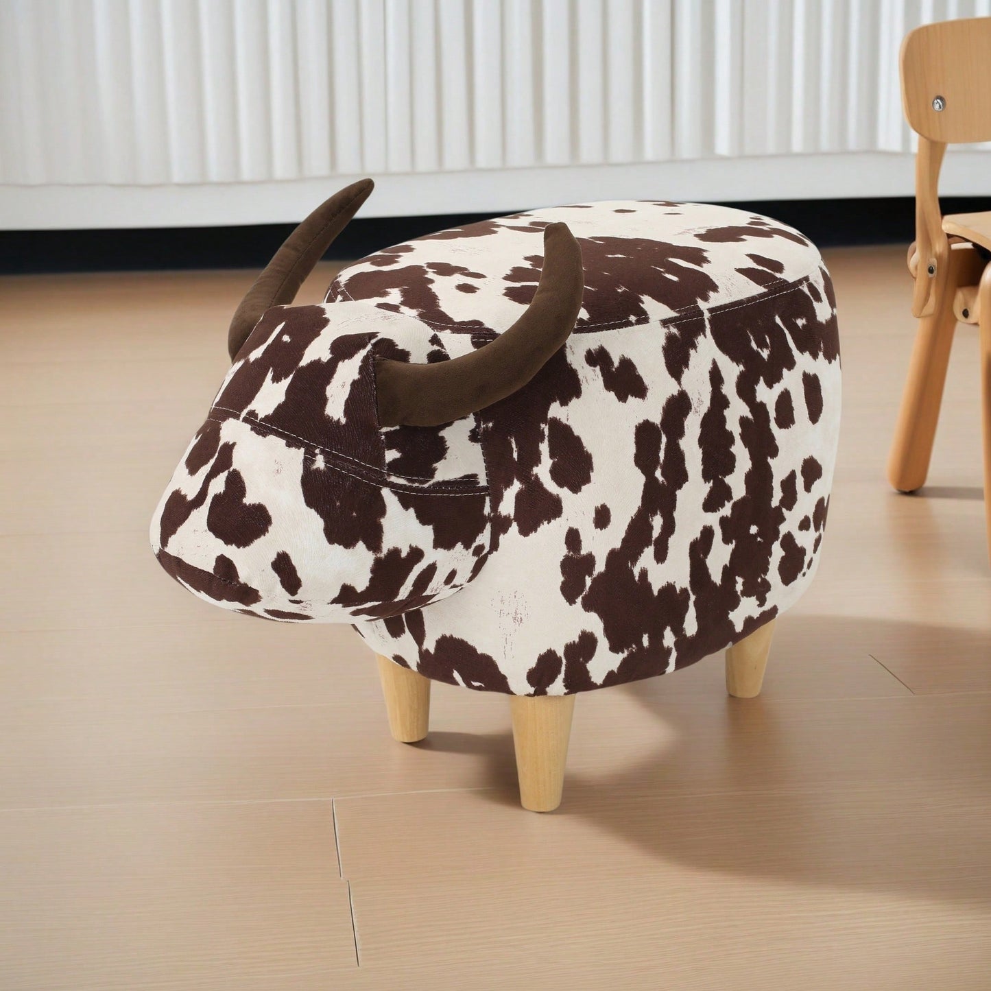 Cow-Shaped Velvet Ottoman Cute Foot Stool For Living Room Bedroom Nursery Playroom Porch Furniture Brown And White