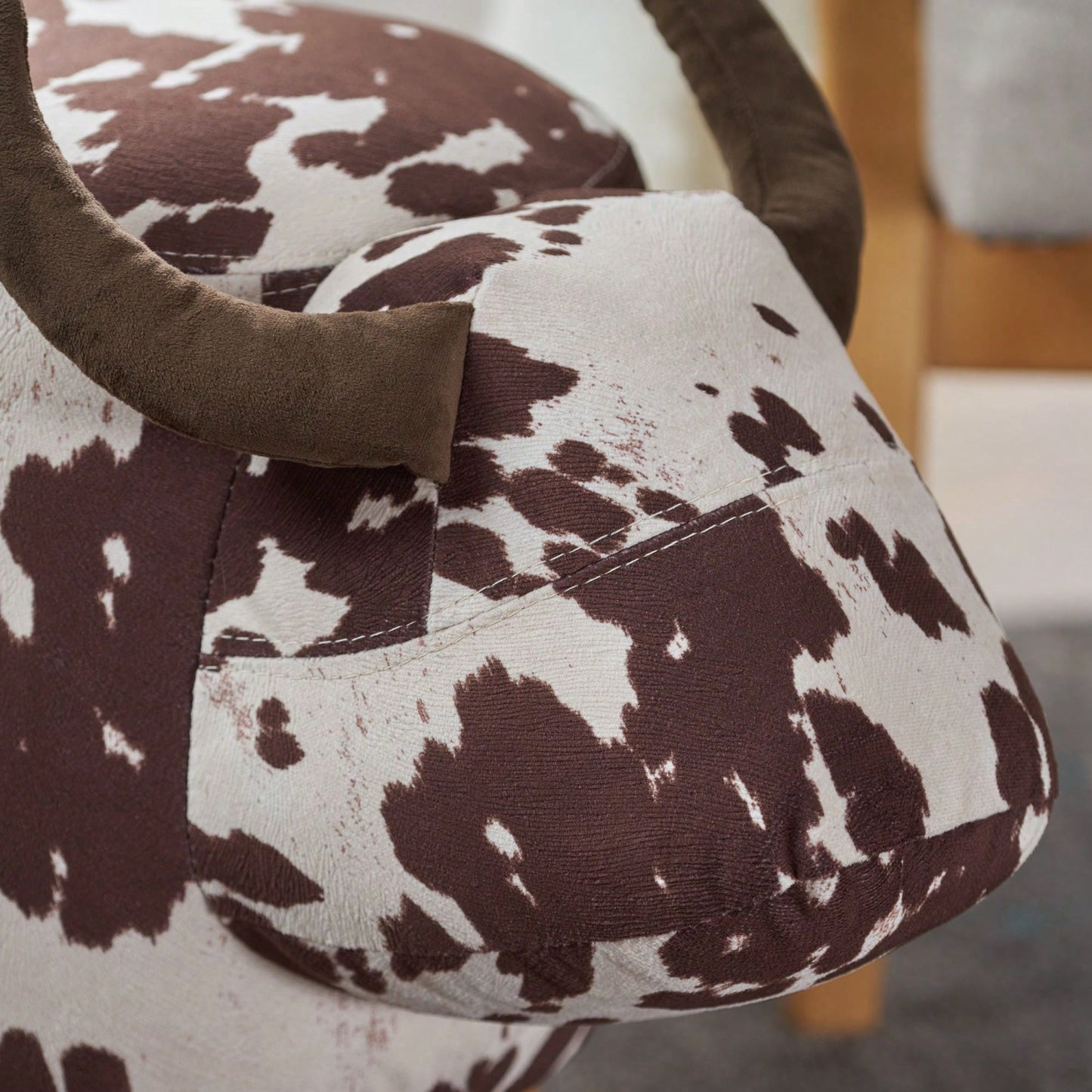 Cow-Shaped Velvet Ottoman Cute Foot Stool For Living Room Bedroom Nursery Playroom Porch Furniture Brown And White