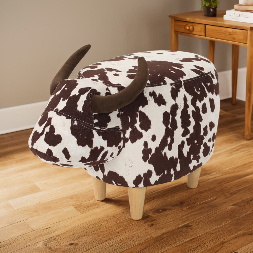 Cow-Shaped Velvet Ottoman Cute Foot Stool For Living Room Bedroom Nursery Playroom Porch Furniture Brown And White