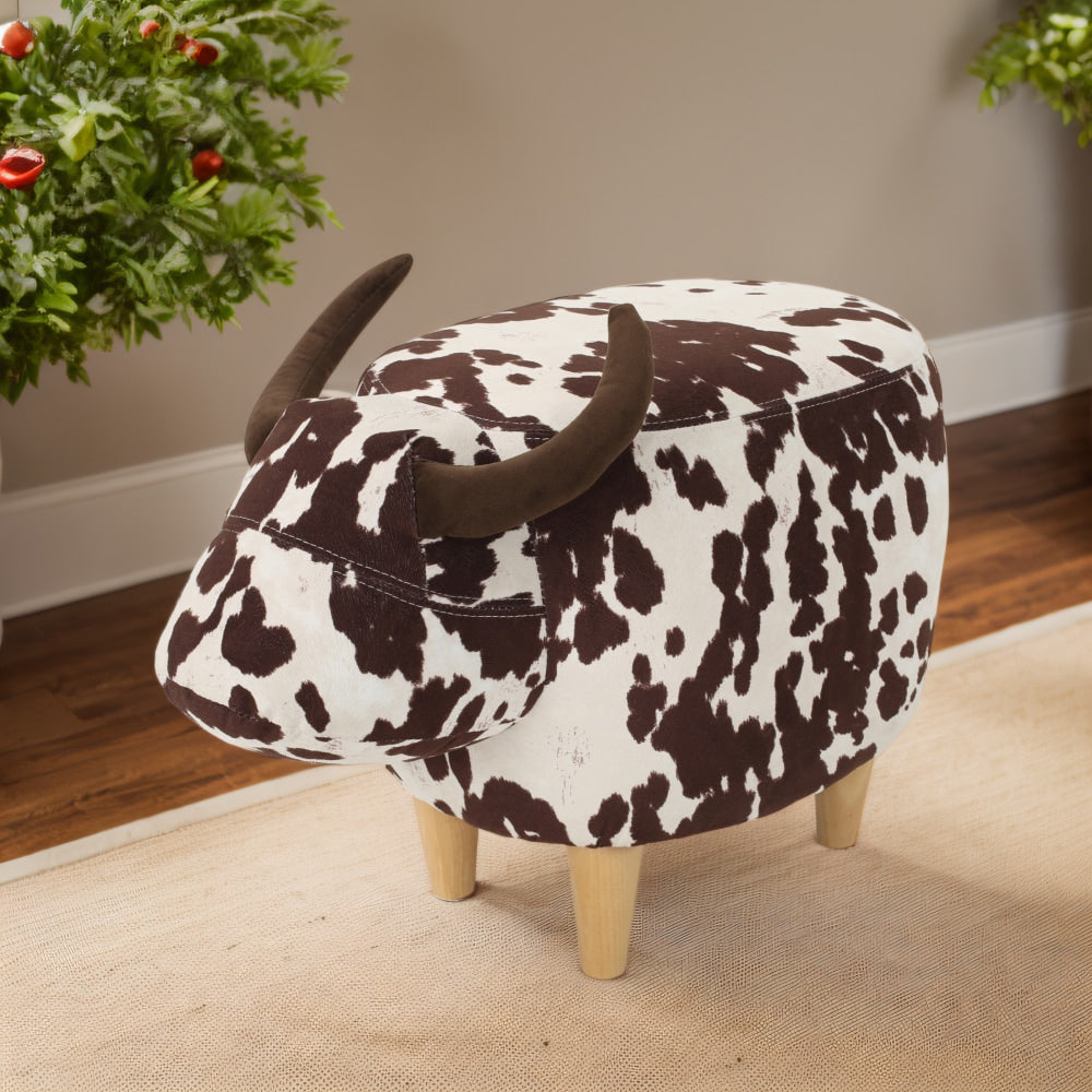 Cow-Shaped Velvet Ottoman Cute Foot Stool For Living Room Bedroom Nursery Playroom Porch Furniture Brown And White