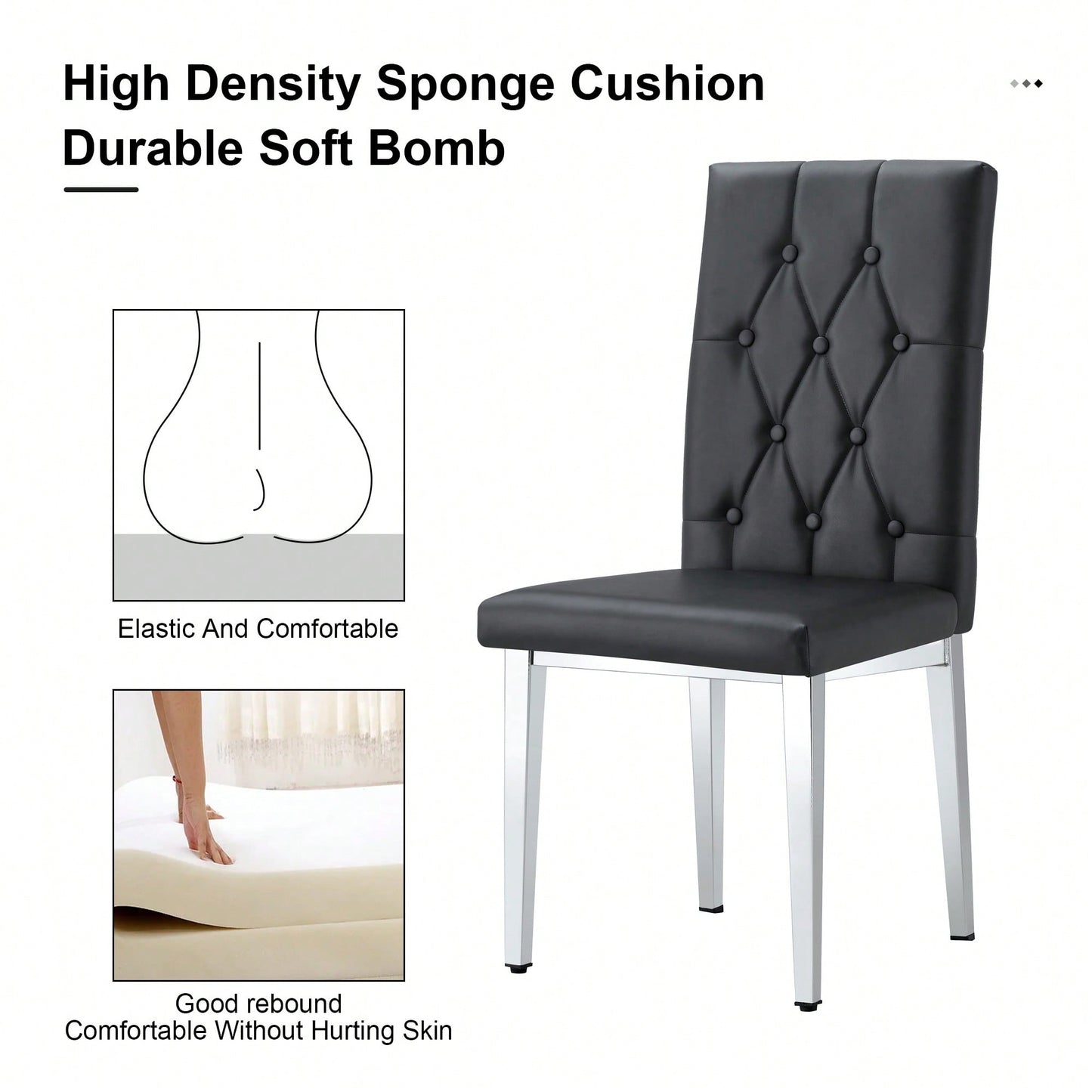 Elegant Black Armless Dining Chairs Set Of 4 With Vintage Grid And Buckle Design