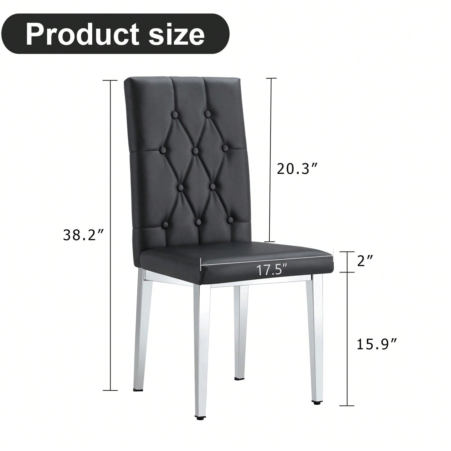 Elegant Black Armless Dining Chairs Set Of 4 With Vintage Grid And Buckle Design